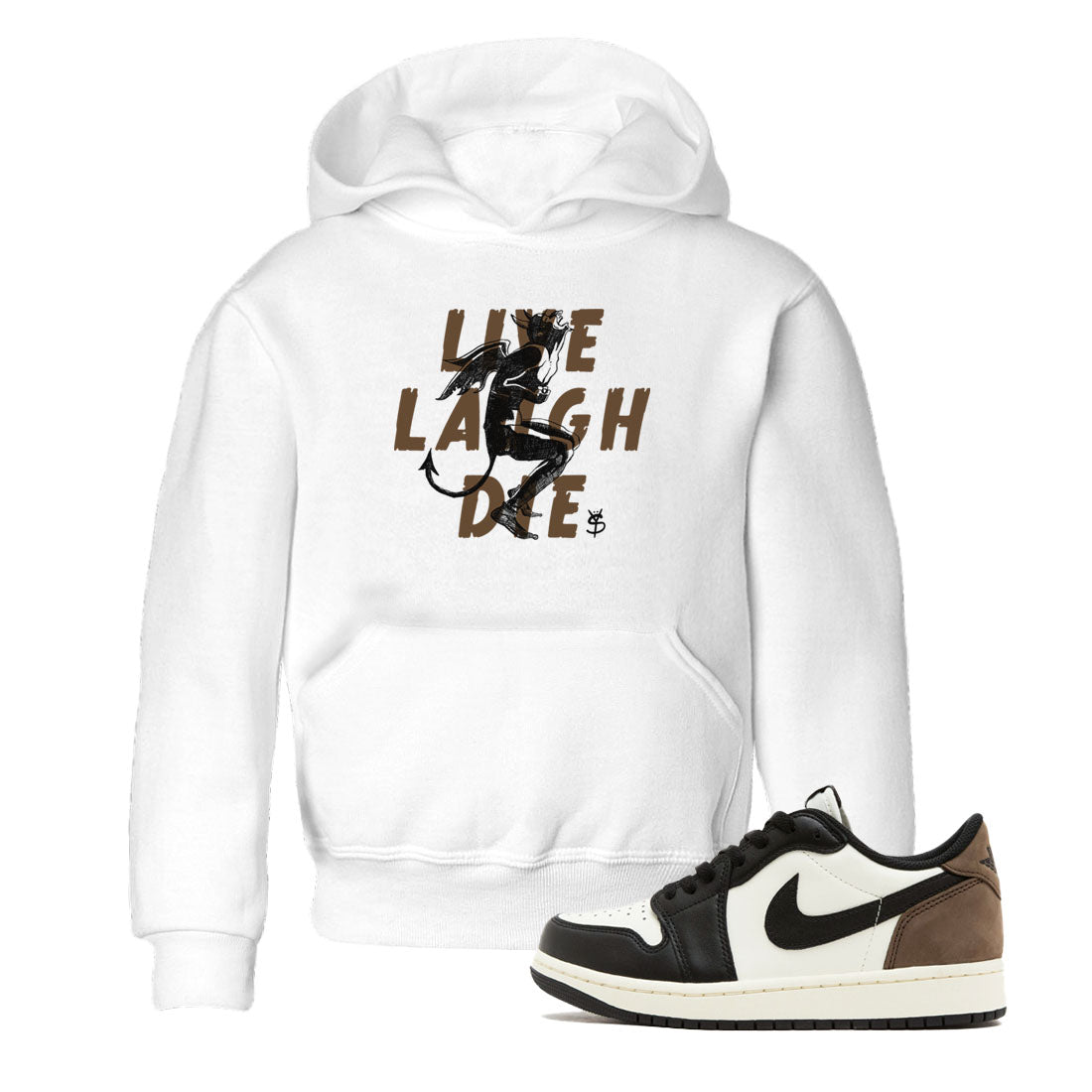 1s Mocha shirts to match jordans Laughing Devil unique Halloween sneaker tee Air Jordan 1 Mocha SNRT Sneaker Release Tees Youth Baby White 1 crew neck shirts