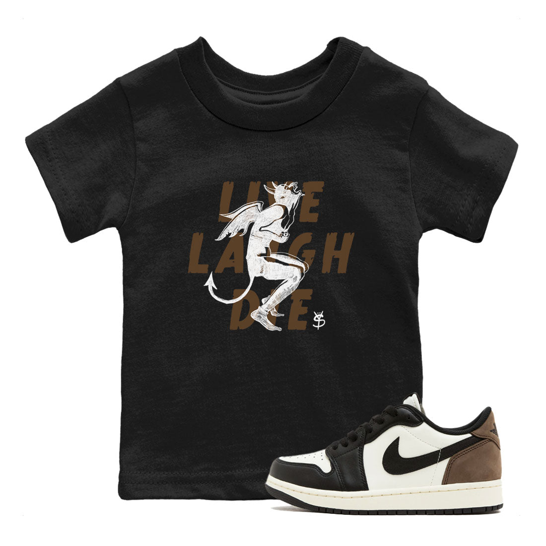 1s Mocha shirts to match jordans Laughing Devil unique Halloween sneaker tee Air Jordan 1 Mocha SNRT Sneaker Release Tees Youth Baby Black 1 crew neck shirts