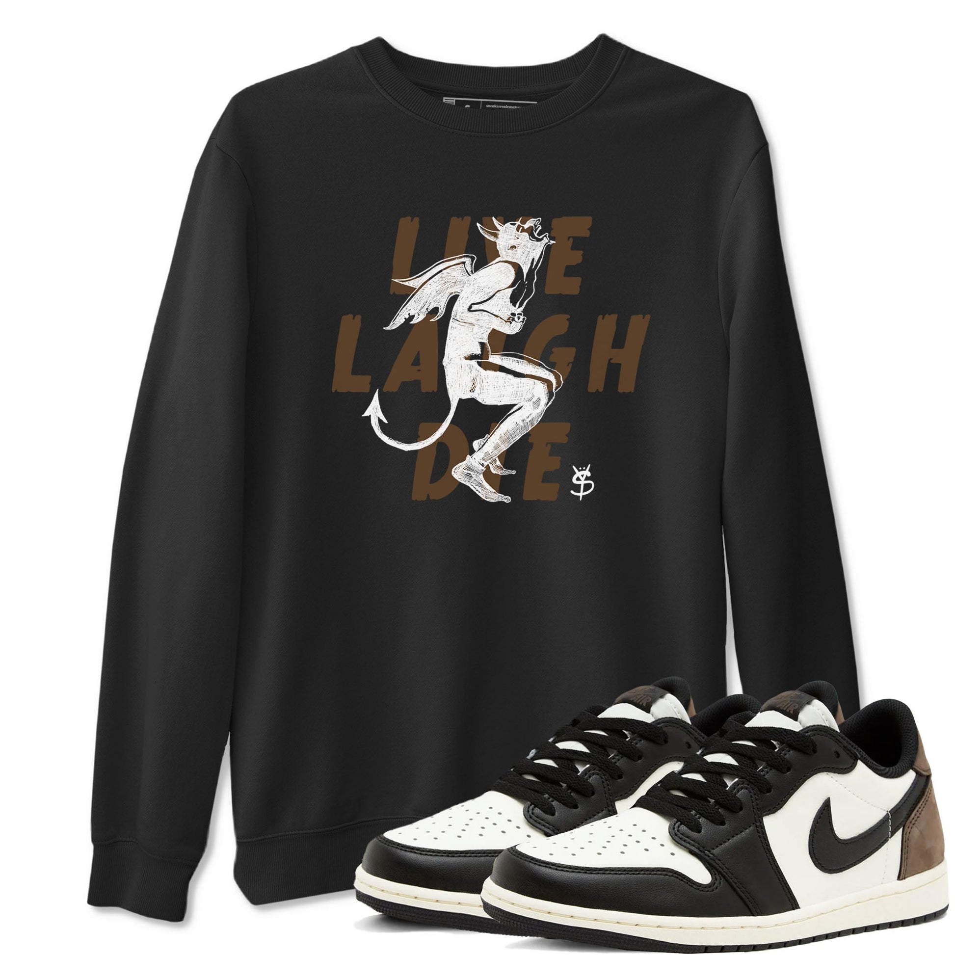 1s Mocha shirts to match jordans Laughing Devil unique Halloween sneaker tee Air Jordan 1 Mocha SNRT Sneaker Release Tees unisex cotton Black 1 crew neck shirts