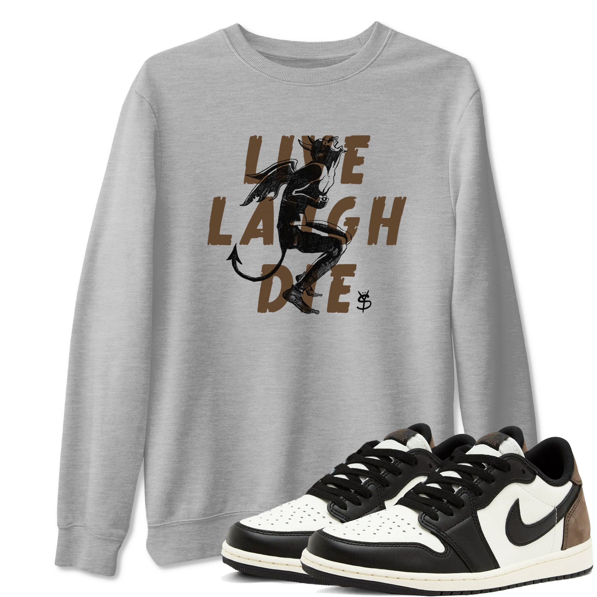1s Mocha shirts to match jordans Laughing Devil unique Halloween sneaker tee Air Jordan 1 Mocha SNRT Sneaker Release Tees unisex cotton Heather Grey 1 crew neck shirts