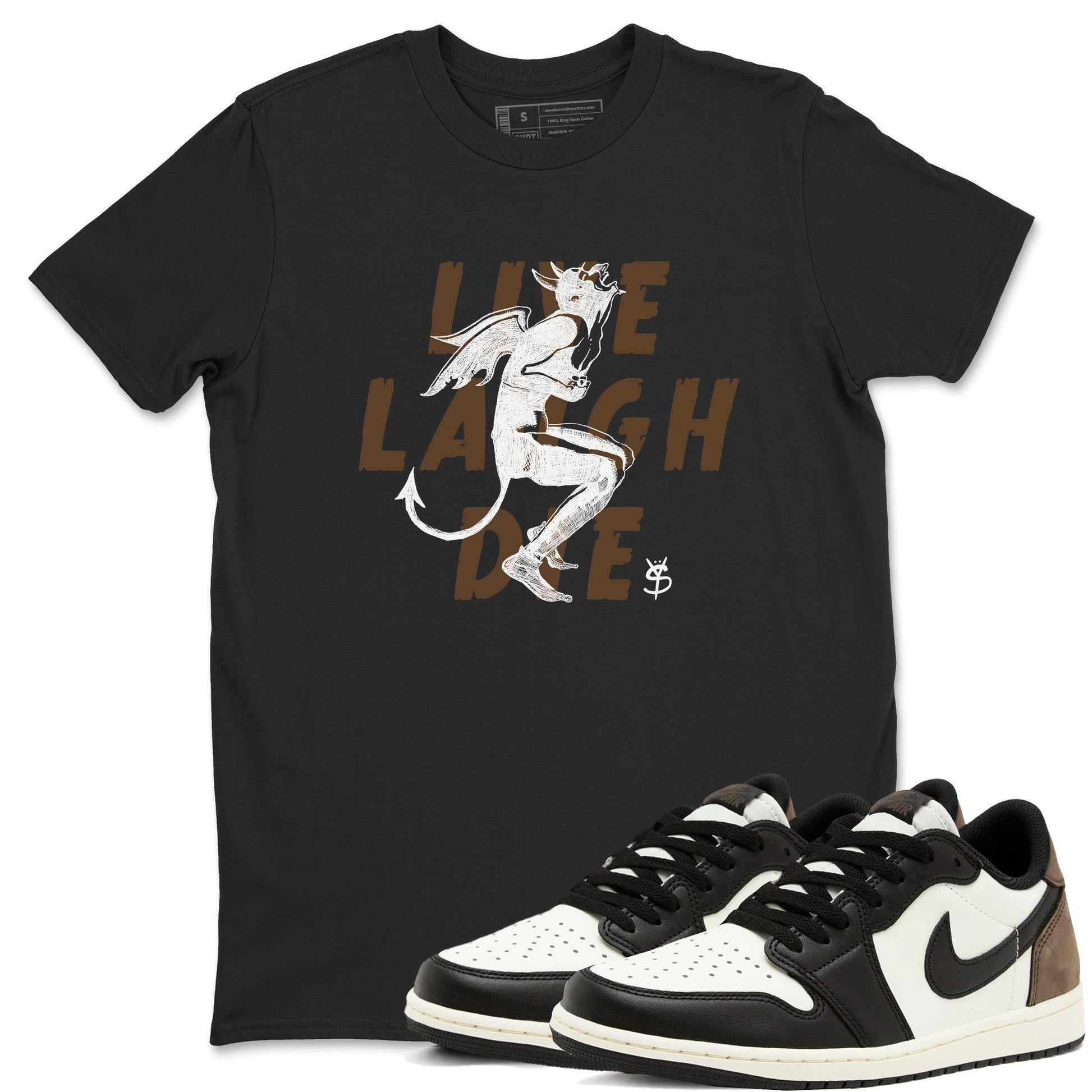 1s Mocha shirts to match jordans Laughing Devil unique Halloween sneaker tee Air Jordan 1 Mocha SNRT Sneaker Release Tees unisex cotton Black 1 crew neck shirts