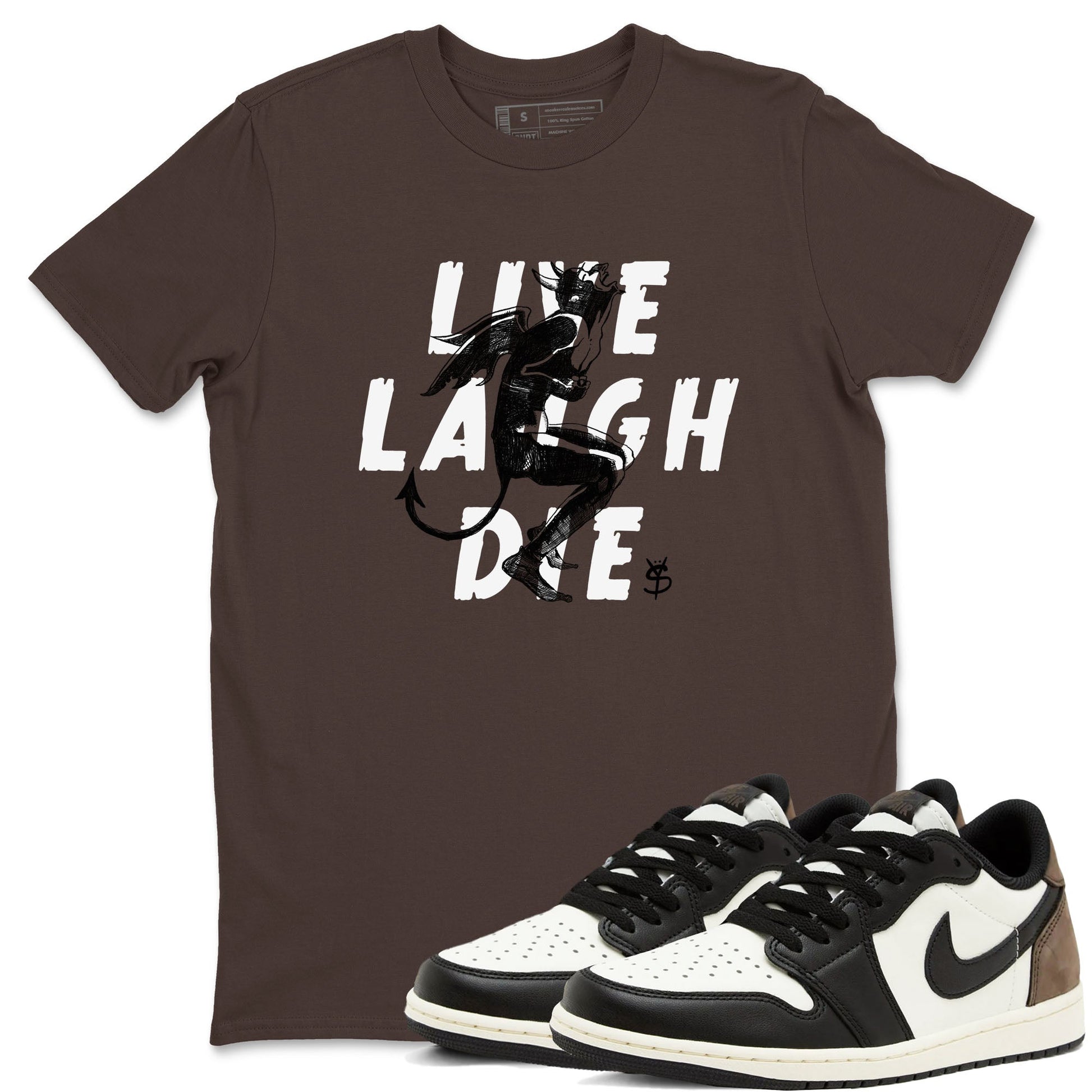 1s Mocha shirts to match jordans Laughing Devil unique Halloween sneaker tee Air Jordan 1 Mocha SNRT Sneaker Release Tees unisex cotton Dark Chocolate 1 crew neck shirts
