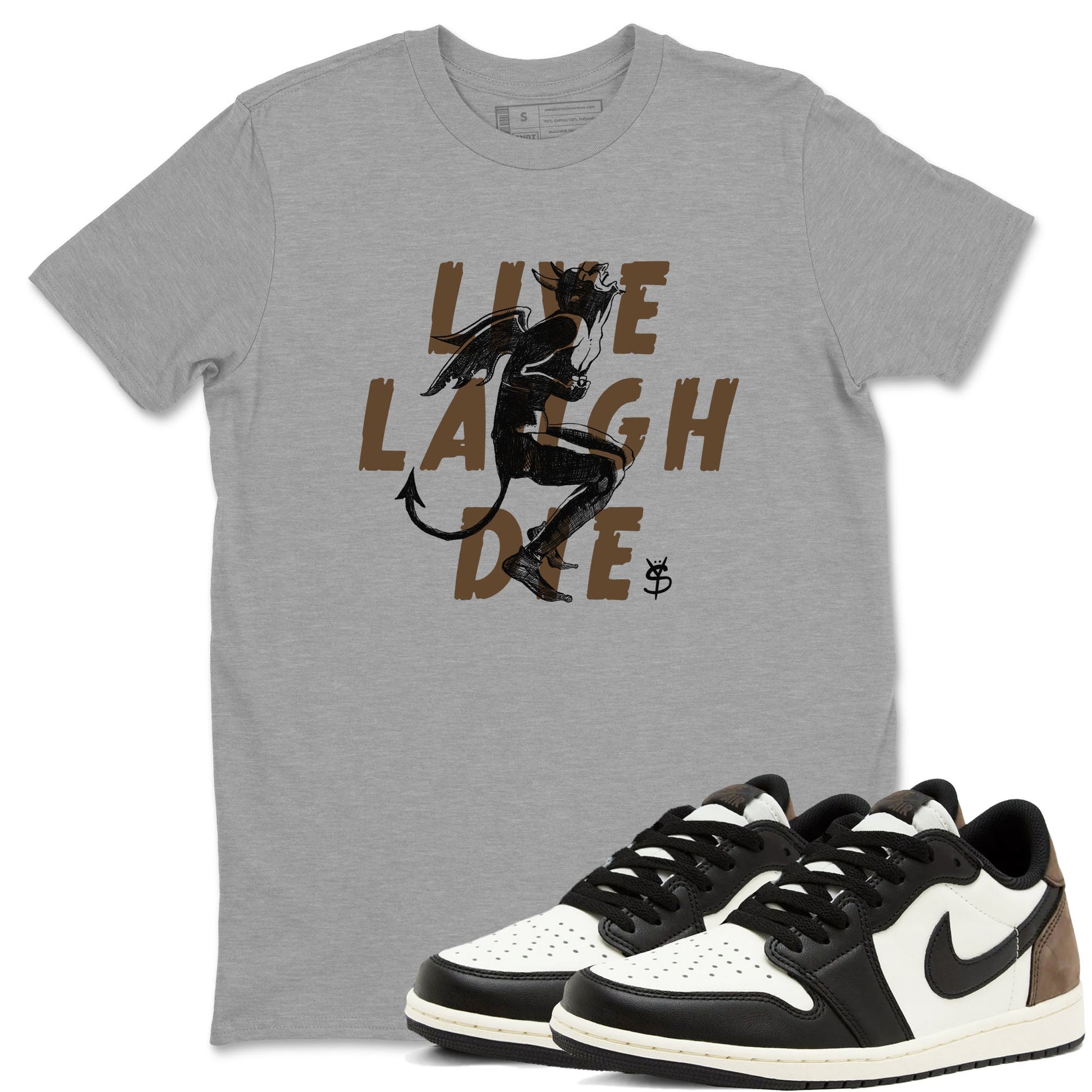 1s Mocha shirts to match jordans Laughing Devil unique Halloween sneaker tee Air Jordan 1 Mocha SNRT Sneaker Release Tees unisex cotton Heather Grey 1 crew neck shirts