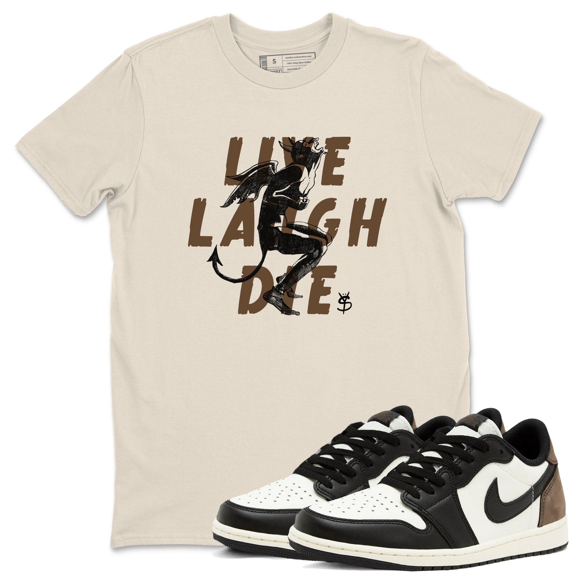 1s Mocha shirts to match jordans Laughing Devil unique Halloween sneaker tee Air Jordan 1 Mocha SNRT Sneaker Release Tees unisex cotton Natural 1 crew neck shirts
