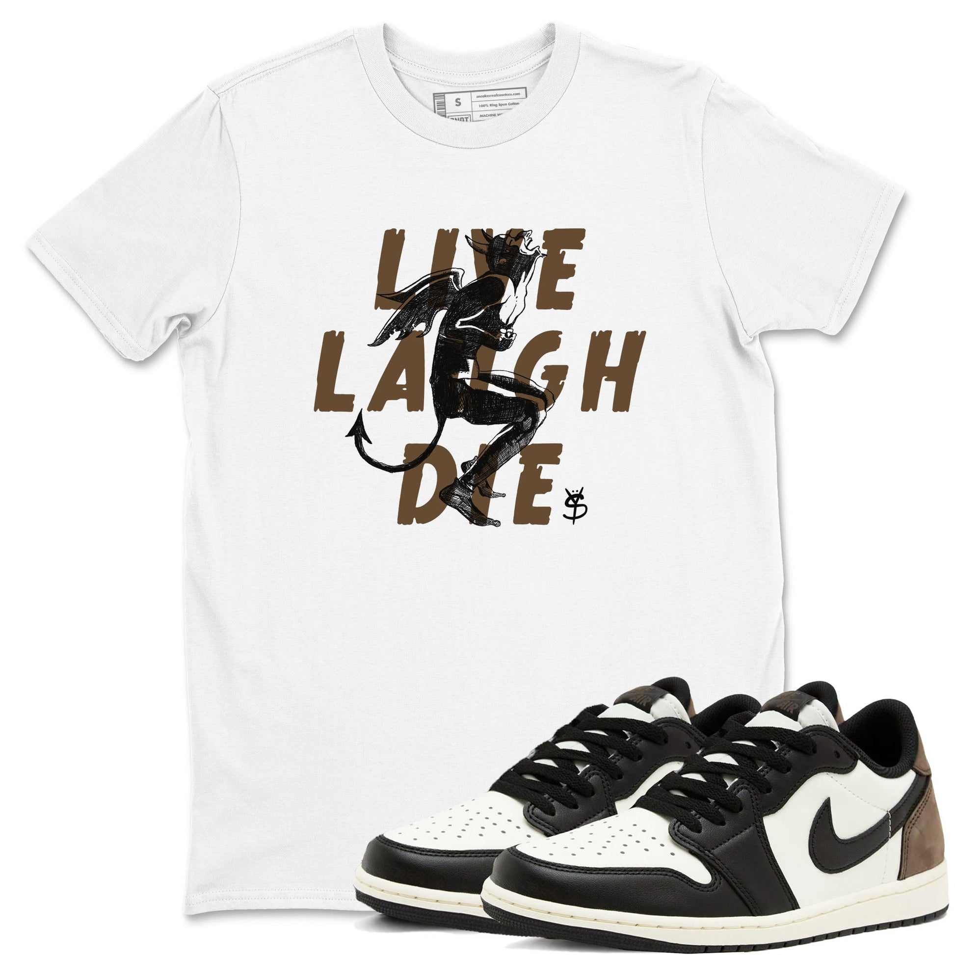 1s Mocha shirts to match jordans Laughing Devil unique Halloween sneaker tee Air Jordan 1 Mocha SNRT Sneaker Release Tees unisex cotton White 1 crew neck shirts
