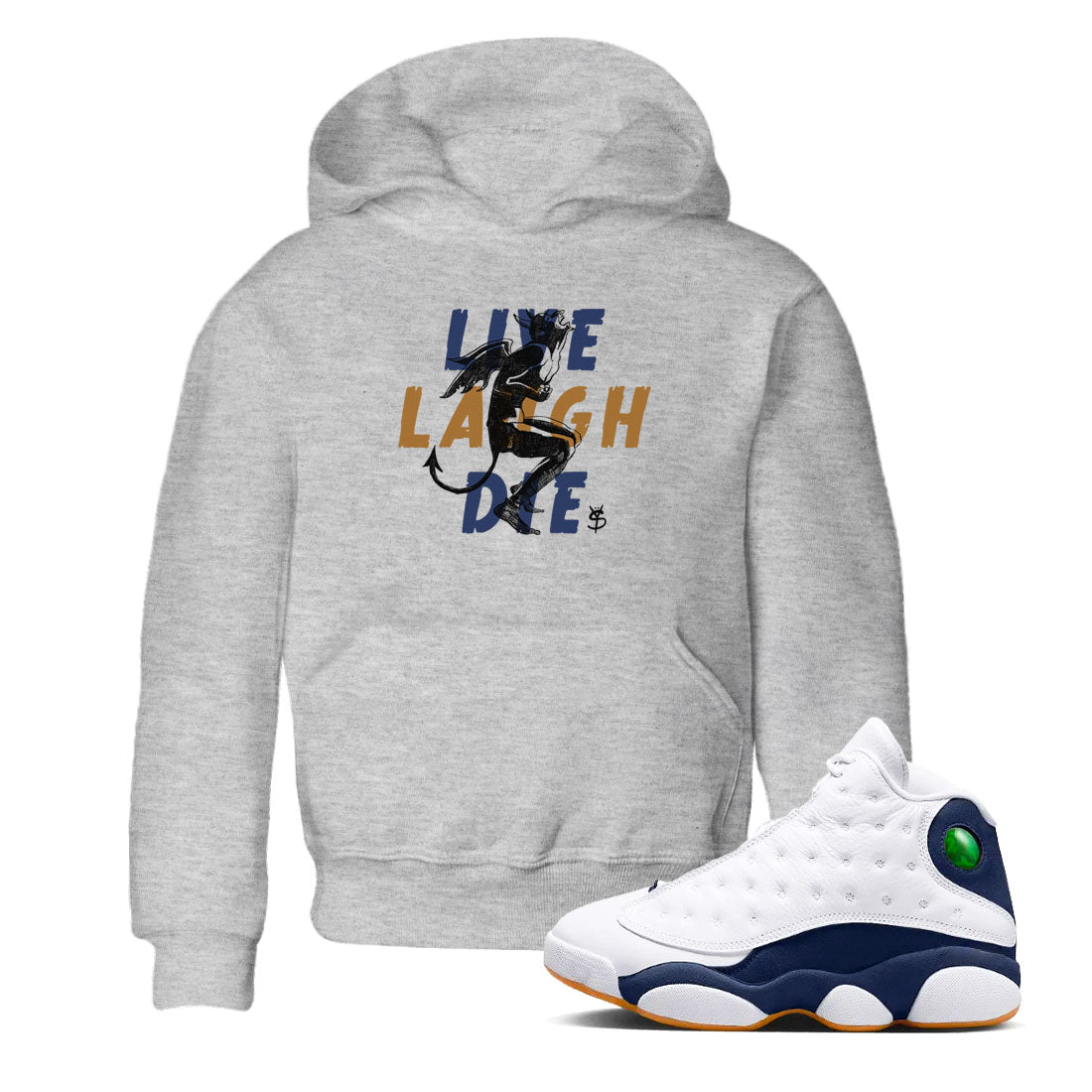 13s Midnight Navy shirts to match jordans Laughing Devil unique Halloween sneaker tee Air Jordan 13 Midnight Navy SNRT Sneaker Release Tees Youth Baby Heather Grey 1 crew neck shirts