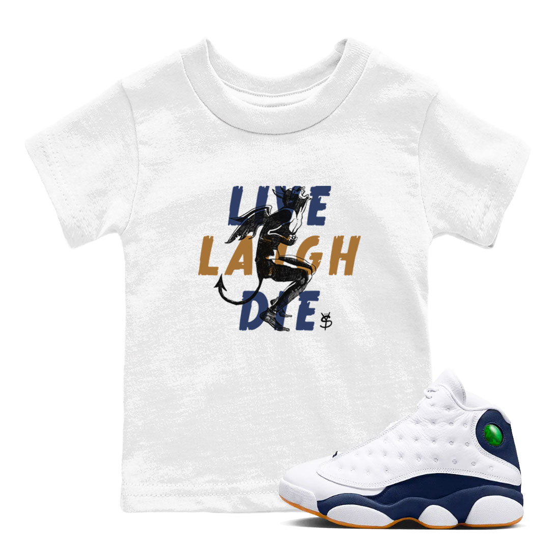 13s Midnight Navy shirts to match jordans Laughing Devil unique Halloween sneaker tee Air Jordan 13 Midnight Navy SNRT Sneaker Release Tees Youth Baby White 1 crew neck shirts