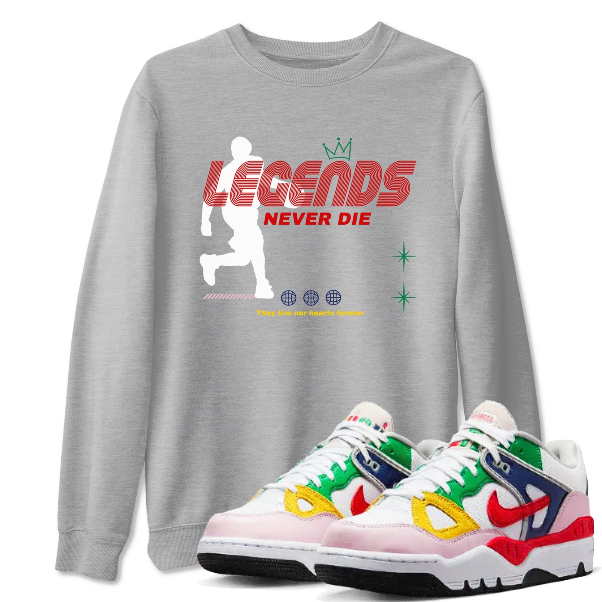 AF 3 Nigo shirtsto match jordans Legends Never Die sneaker match tees Air Force 3 Low x Nigo Blue Void and Tour Yellow match shoes to clothes SNRT Sneaker Tees unisex cotton Heather Grey 1 shirts