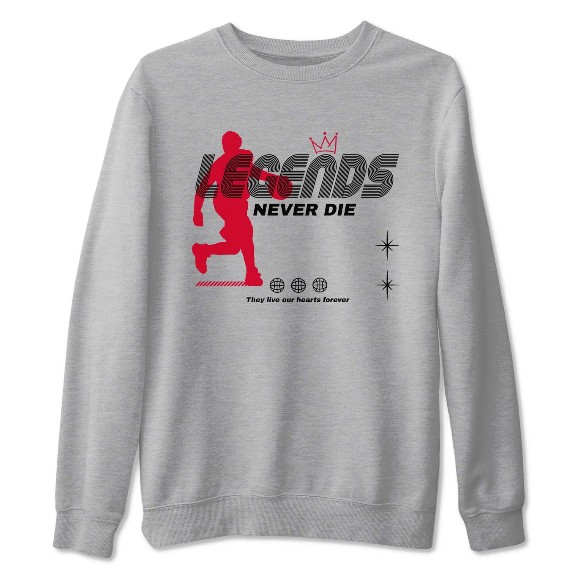 12s Flu Game shirts to match jordans Legends Never Die best t shirts to wear with jordans Air Jordan 12 Retro Flu Black and Varsity Red match shoes to clothes SNRT Sneaker Tees unisex cotton Heather Grey 2 shirts