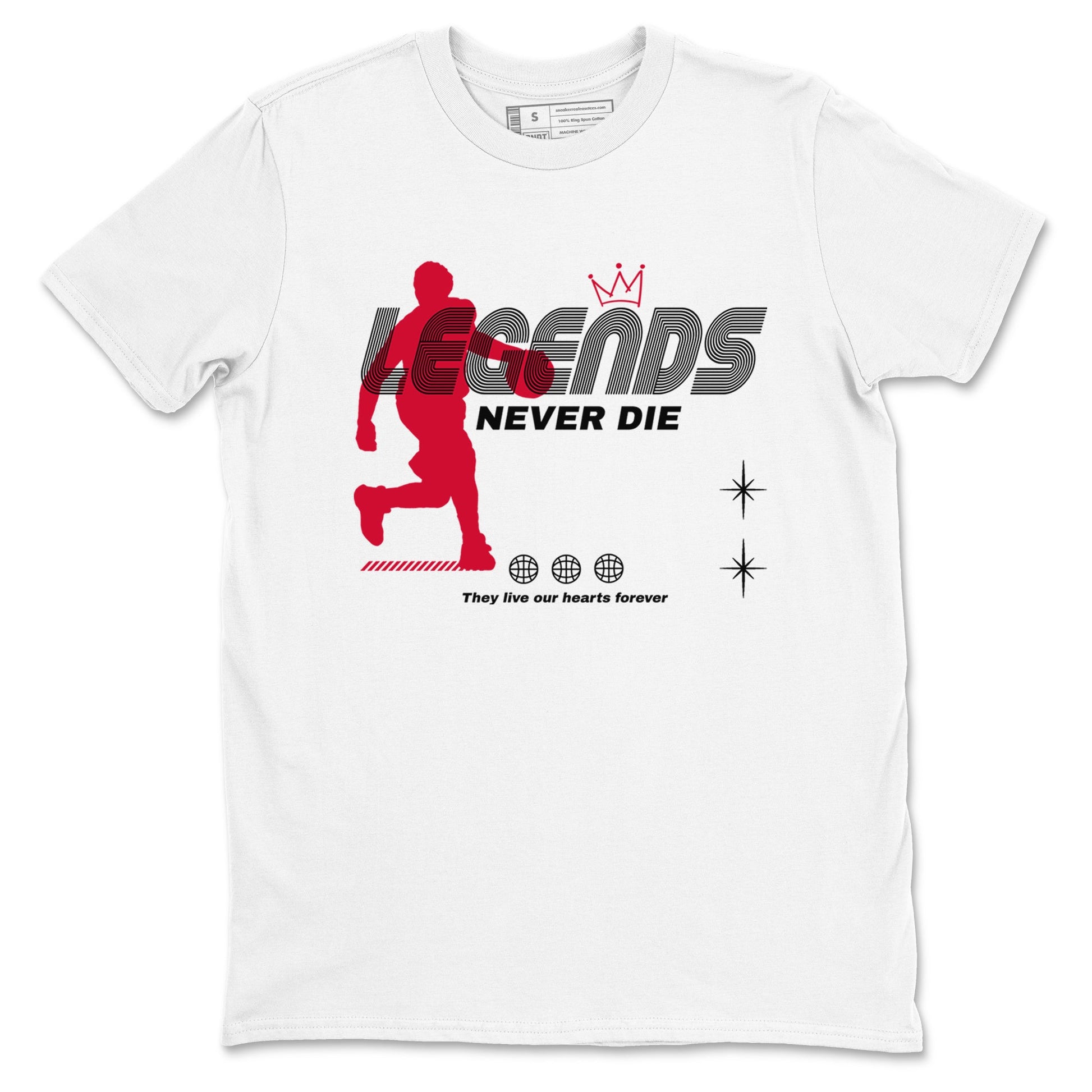 12s Flu Game shirts to match jordans Legends Never Die best t shirts to wear with jordans Air Jordan 12 Retro Flu Black and Varsity Red match shoes to clothes SNRT Sneaker Tees unisex cotton White 2 shirts