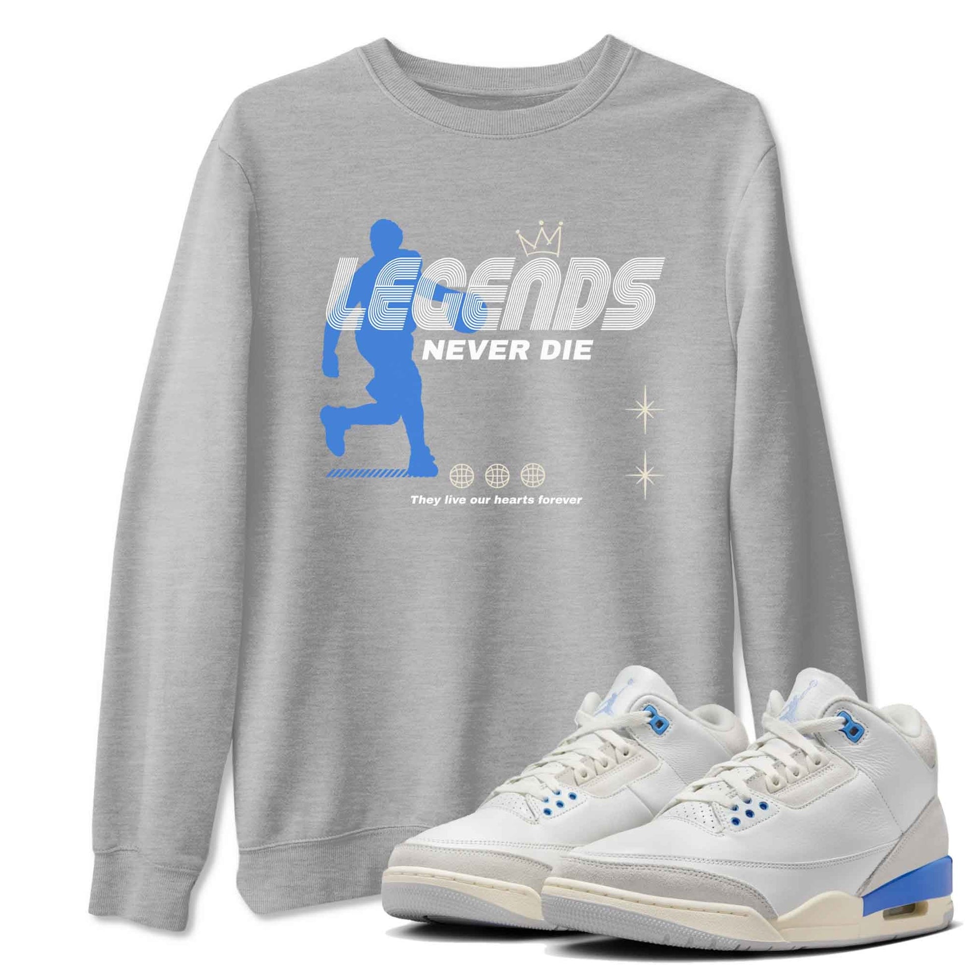 3s Lucky Shorts shirts to match jordans Legends Never Die best t shirts to wear with jordans Air Jordan 3 Lucky Shorts match shoes to clothes SNRT Sneaker Tees unisex cotton Heather Grey 1 shirts