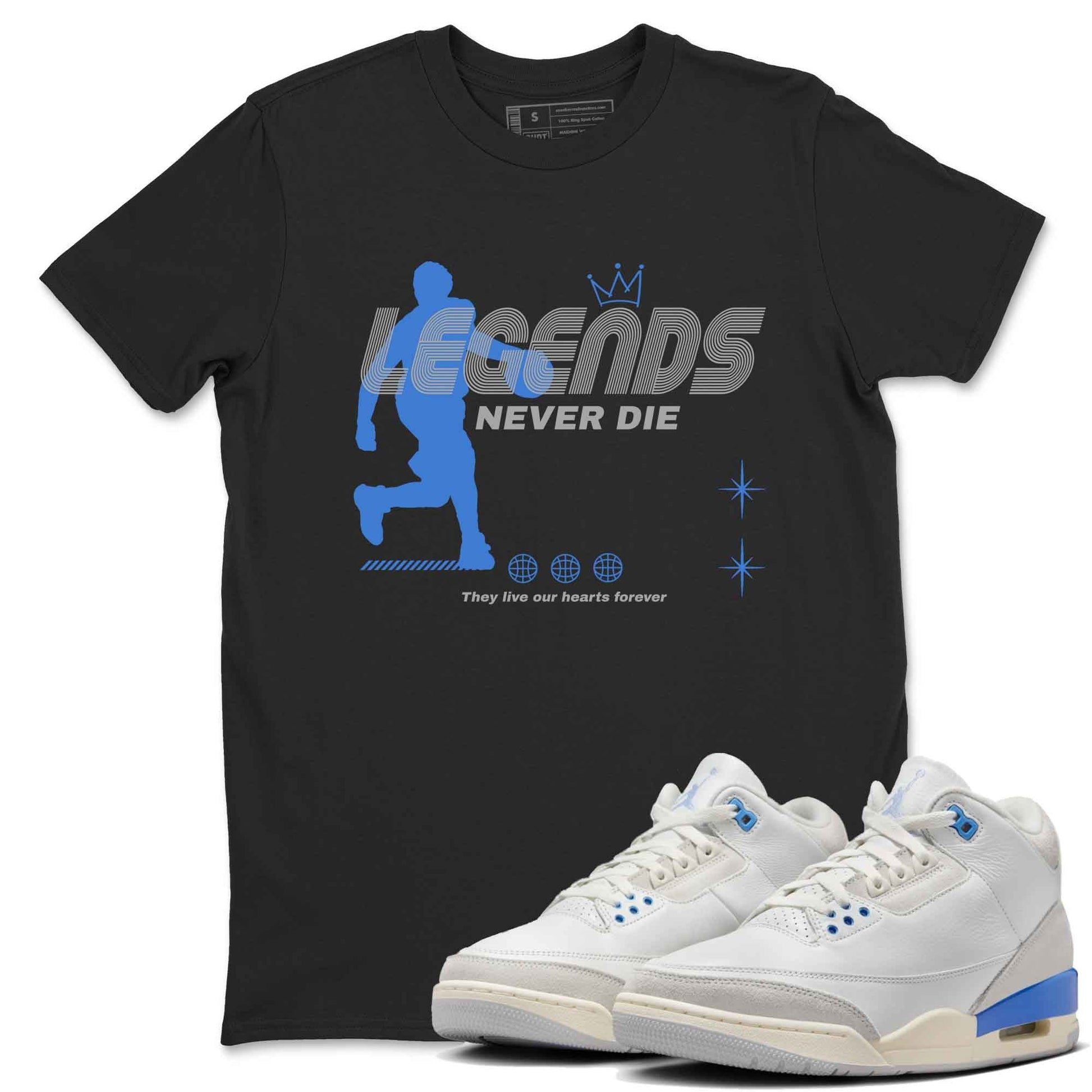 3s Lucky Shorts shirts to match jordans Legends Never Die best t shirts to wear with jordans Air Jordan 3 Lucky Shorts match shoes to clothes SNRT Sneaker Tees unisex cotton Black 1 shirts