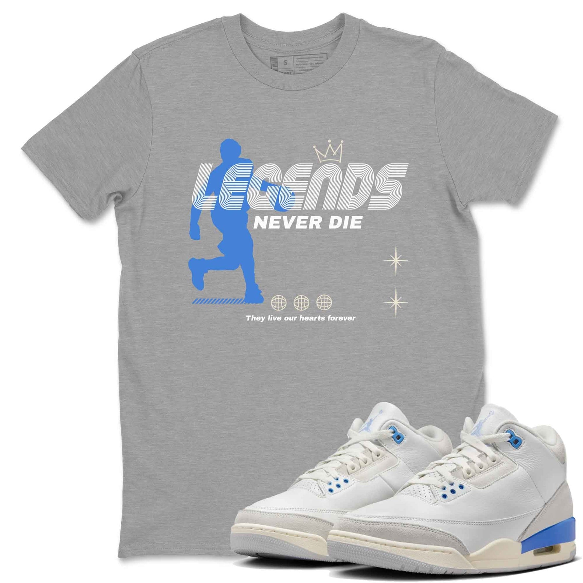 3s Lucky Shorts shirts to match jordans Legends Never Die best t shirts to wear with jordans Air Jordan 3 Lucky Shorts match shoes to clothes SNRT Sneaker Tees unisex cotton Heather Grey 1 shirts