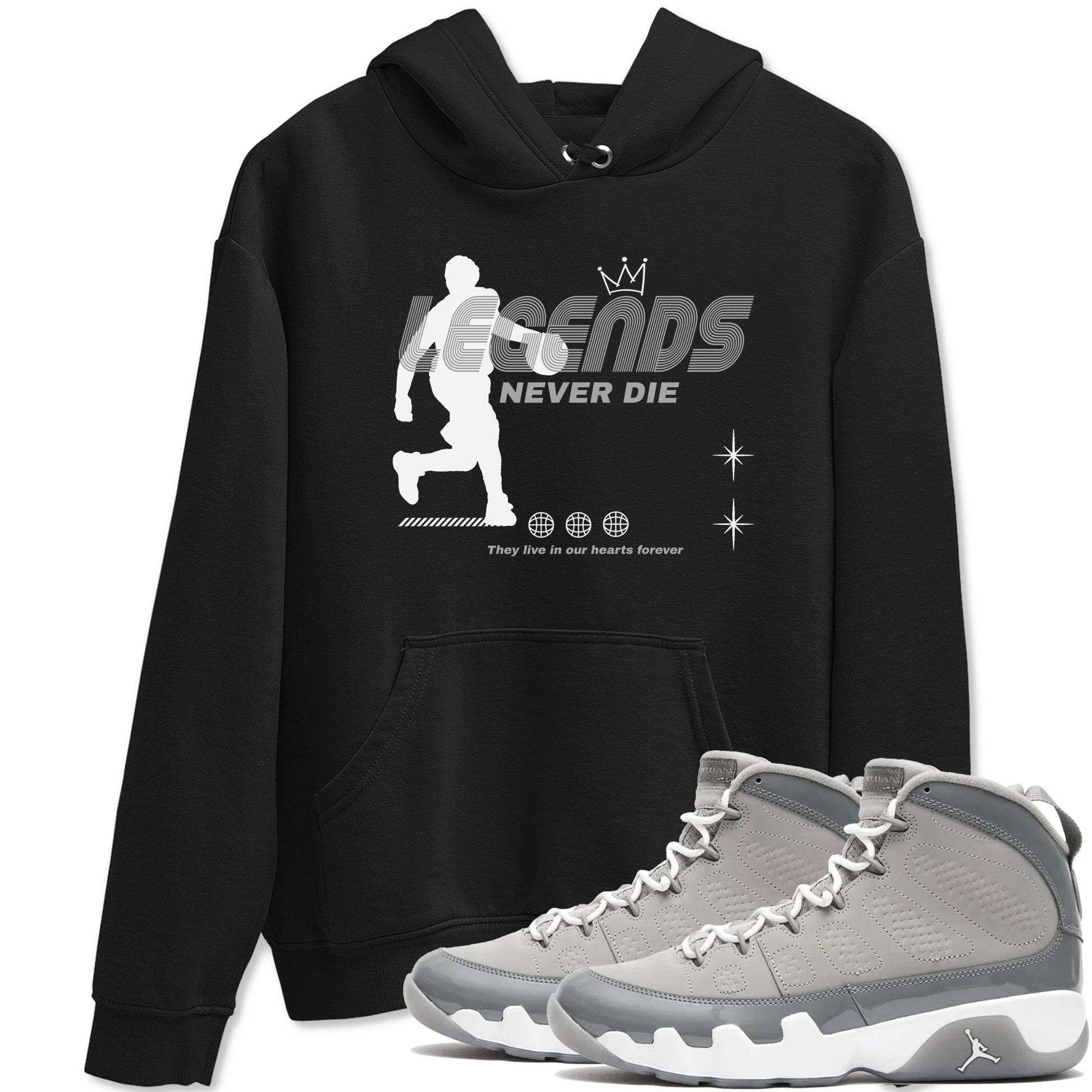 9s Cool Grey shirts to match jordans Legends Never Die sneaker match tees Air Jordan 9 Retro Cool Grey match shoes to clothes SNRT Sneaker Tees unisex cotton Black 1 shirts