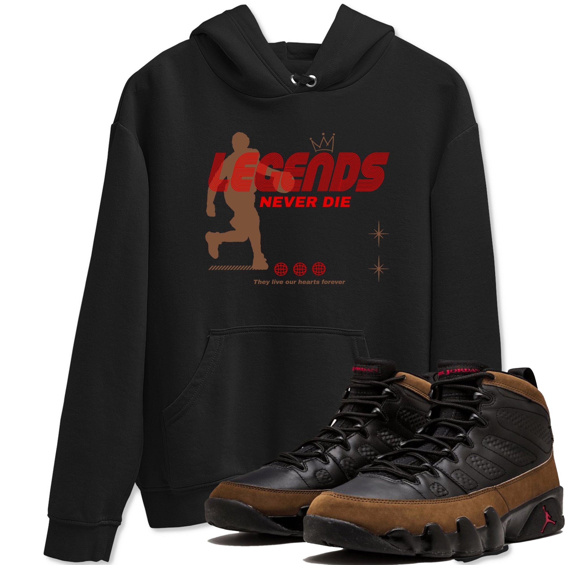 9s Olive shirts to match jordans Legends Never Die sneaker match tees Air Jordan 9 Olive match shoes to clothes SNRT Sneaker Tees unisex cotton Black 1 shirts