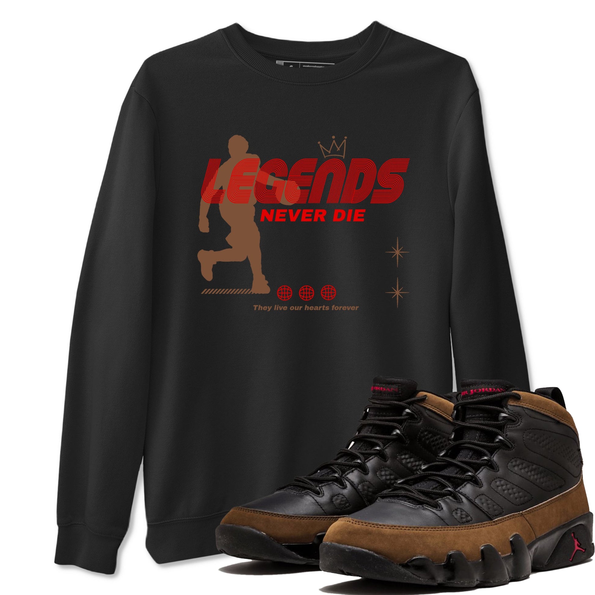 9s Olive shirts to match jordans Legends Never Die sneaker match tees Air Jordan 9 Olive match shoes to clothes SNRT Sneaker Tees unisex cotton Black 1 shirts