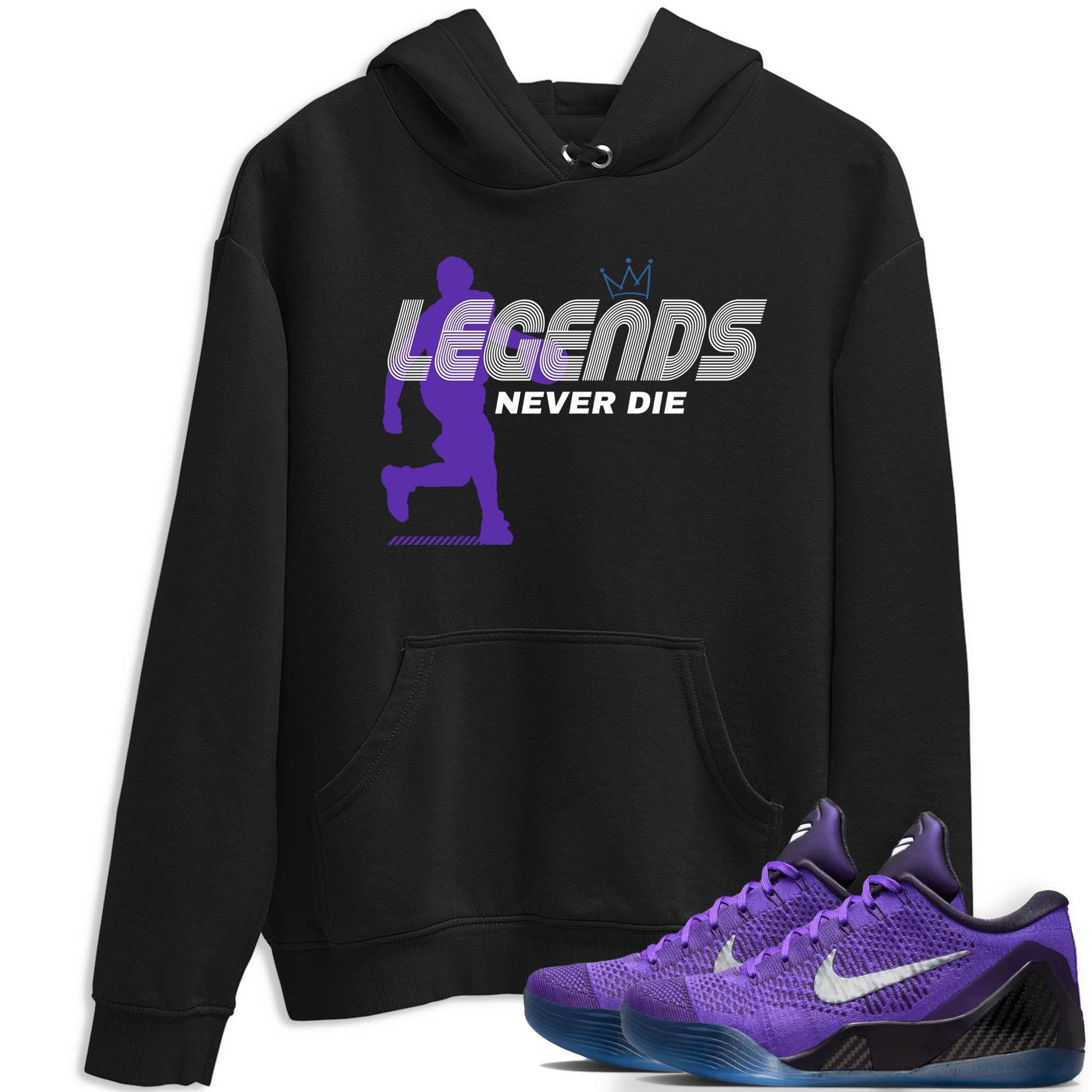 Sneaker Threads – Sneaker Tees To Match Nike KB 9 Hyper Grape – Legends Never Die Graphic Tee Black 1. Perfect for Jordan releases 2025 colorways. Perfect for purple basketball sneaker releases and legacy-inspired colorways for 2025 hoopers.