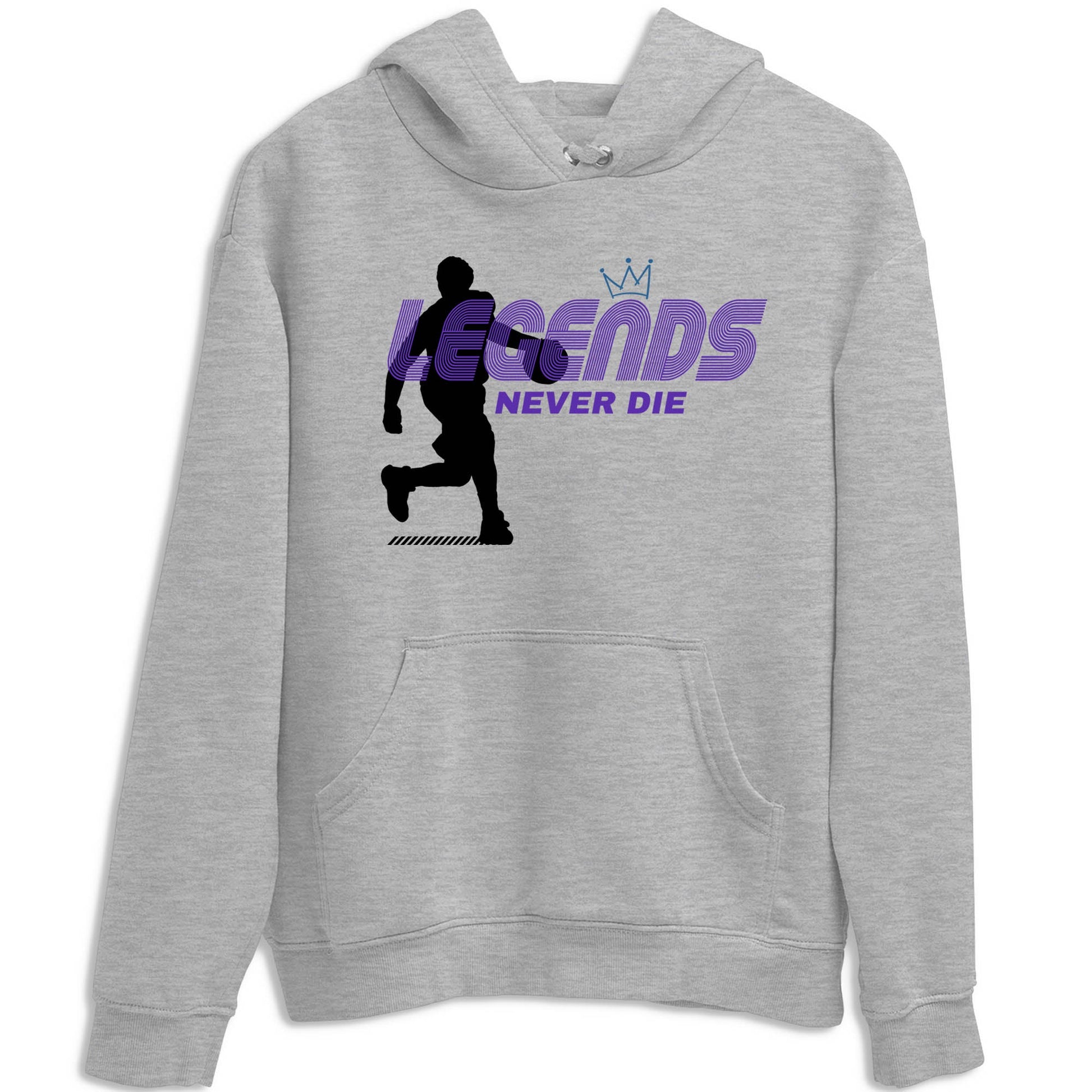 Sneaker Threads – Sneaker Tees To Match Nike KB 9 Hyper Grape – Legends Never Die Graphic Tee Heather Grey 2. Perfect for Jordan releases 2025 colorways. Perfect for purple basketball sneaker releases and legacy-inspired colorways for 2025 hoopers.