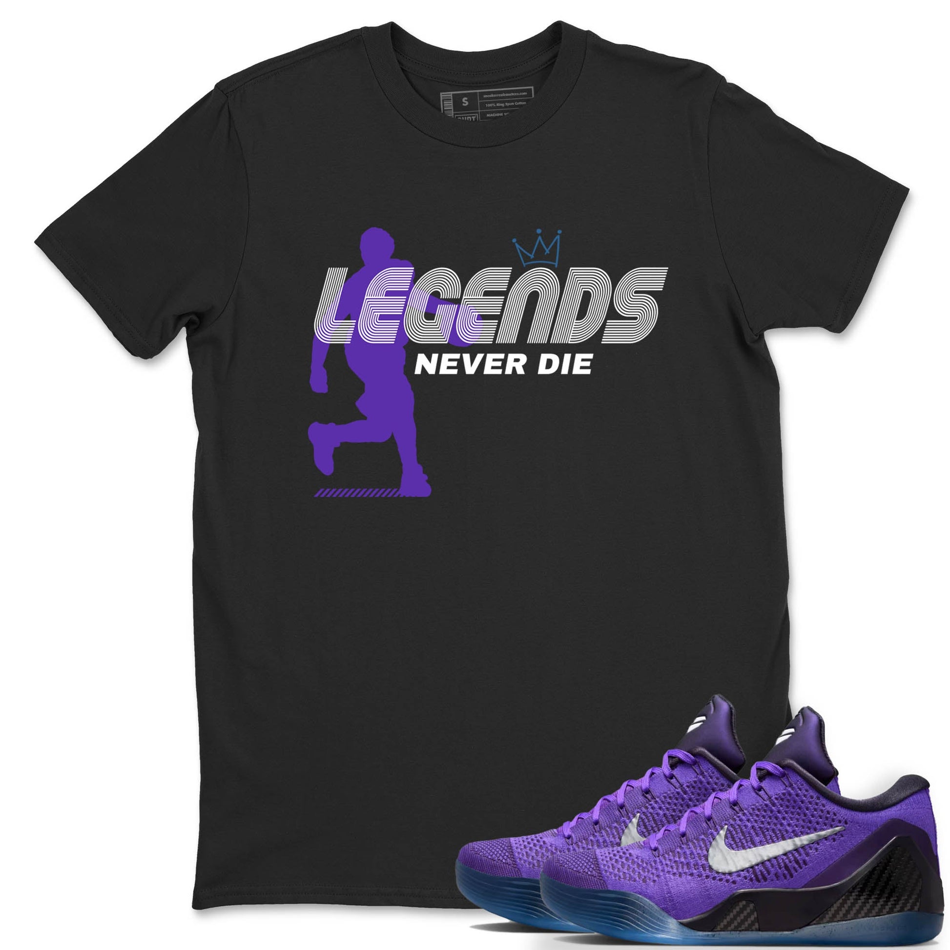 Sneaker Threads – Sneaker Tees To Match Nike KB 9 Hyper Grape – Legends Never Die Graphic Tee Black 1. Perfect for Jordan releases 2025 colorways. Perfect for purple basketball sneaker releases and legacy-inspired colorways for 2025 hoopers.