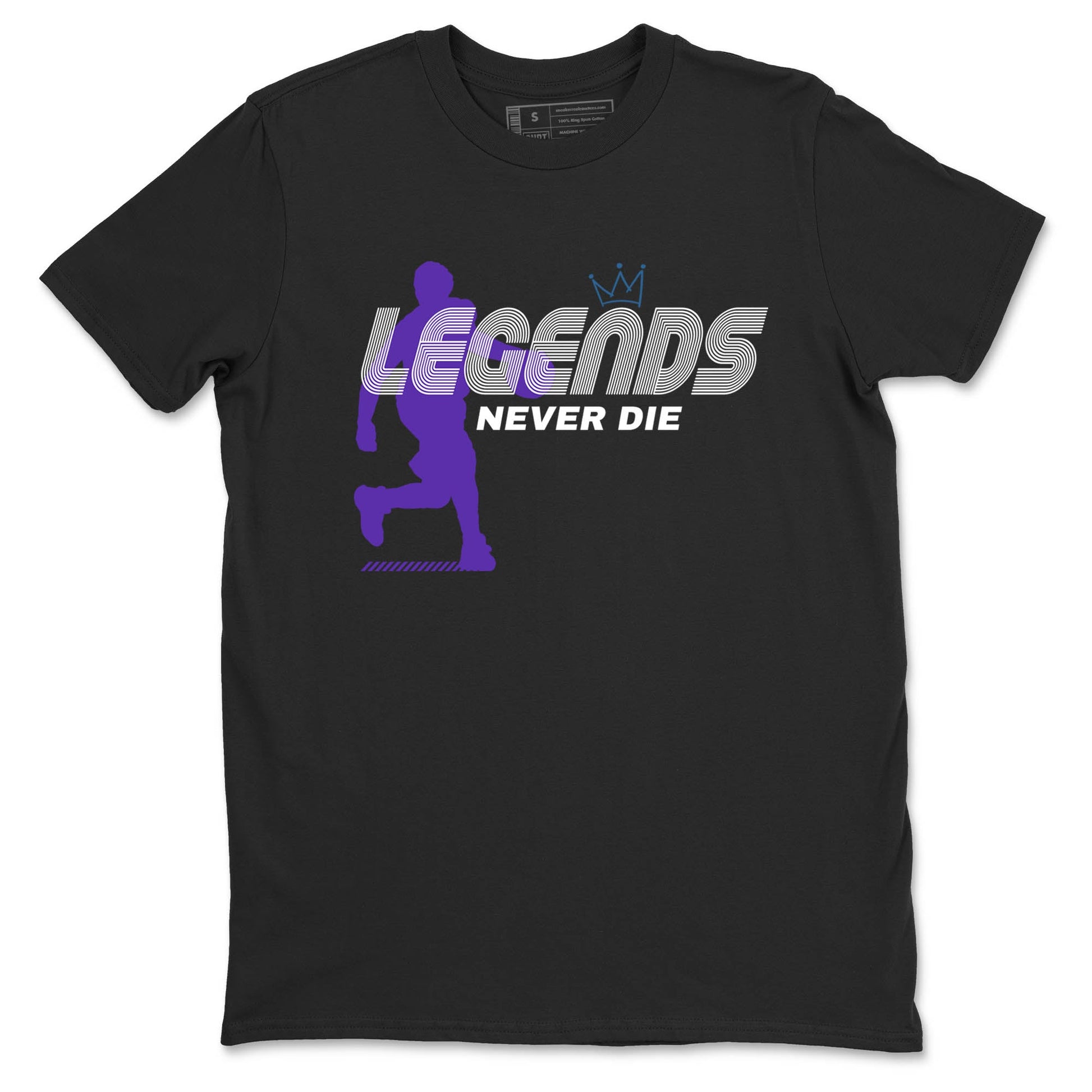 Sneaker Threads – Sneaker Tees To Match Nike KB 9 Hyper Grape – Legends Never Die Graphic Tee Black 2. Perfect for Jordan releases 2025 colorways. Perfect for purple basketball sneaker releases and legacy-inspired colorways for 2025 hoopers.