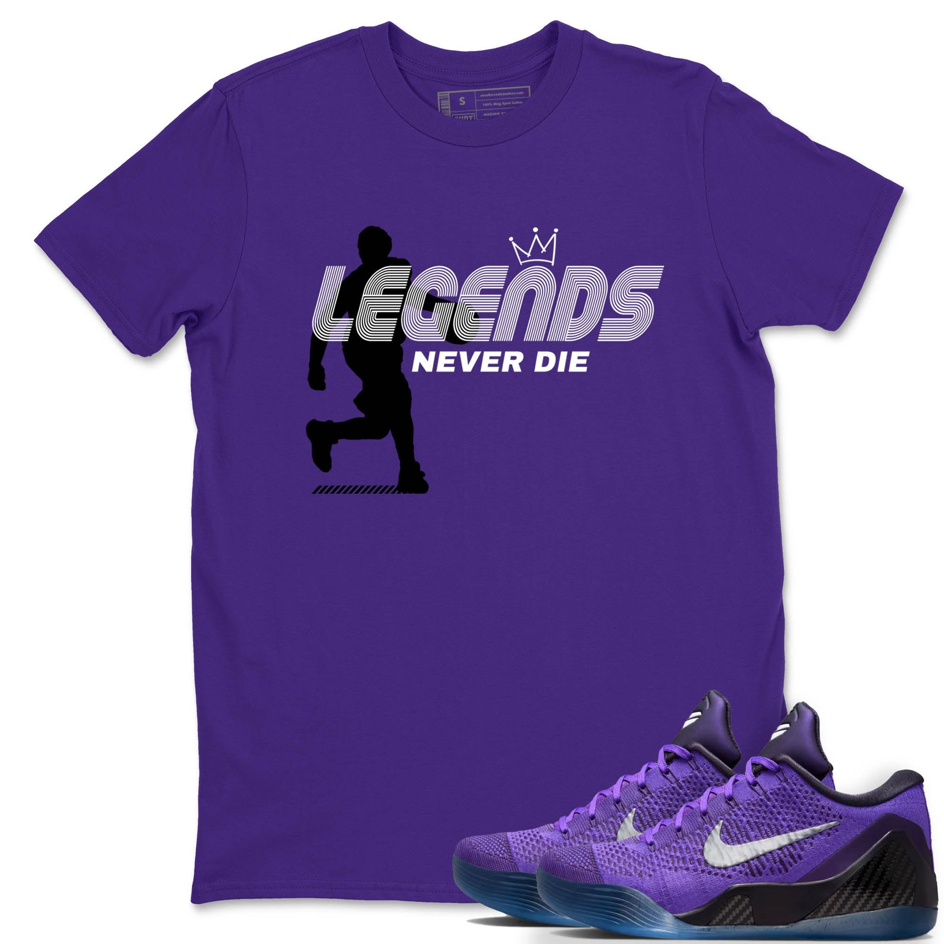 Sneaker Threads – Sneaker Tees To Match Nike KB 9 Hyper Grape – Legends Never Die Graphic Tee Purple 1. Perfect for Jordan releases 2025 colorways. Perfect for purple basketball sneaker releases and legacy-inspired colorways for 2025 hoopers.