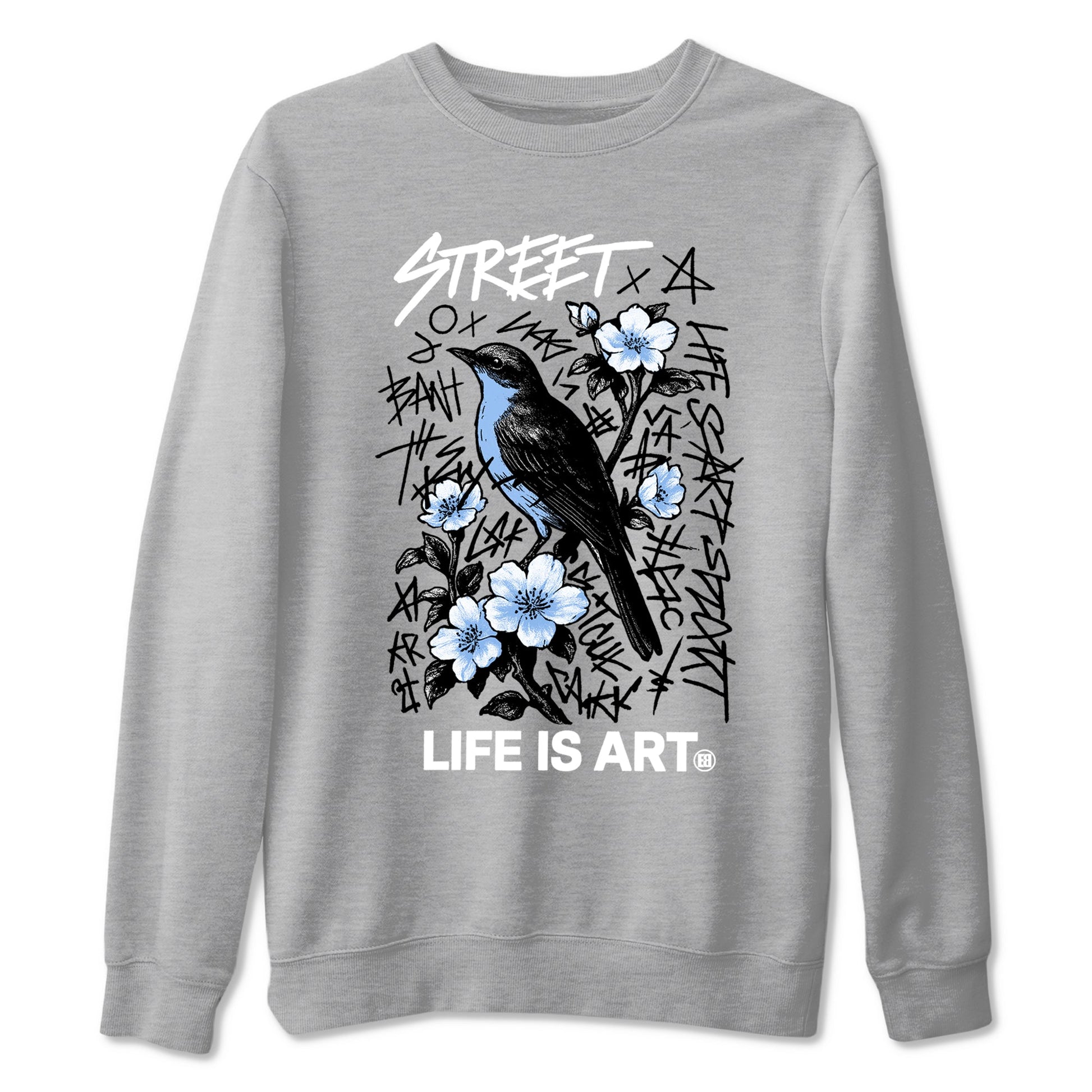 Air Jordan 4 Forget Me Not t-shirts to match jordans Life Is Art sneaker match tees 4s blue graphic tee for sneakerheads SNRT Sneaker Tees unisex cotton Heather Grey 2 shirts