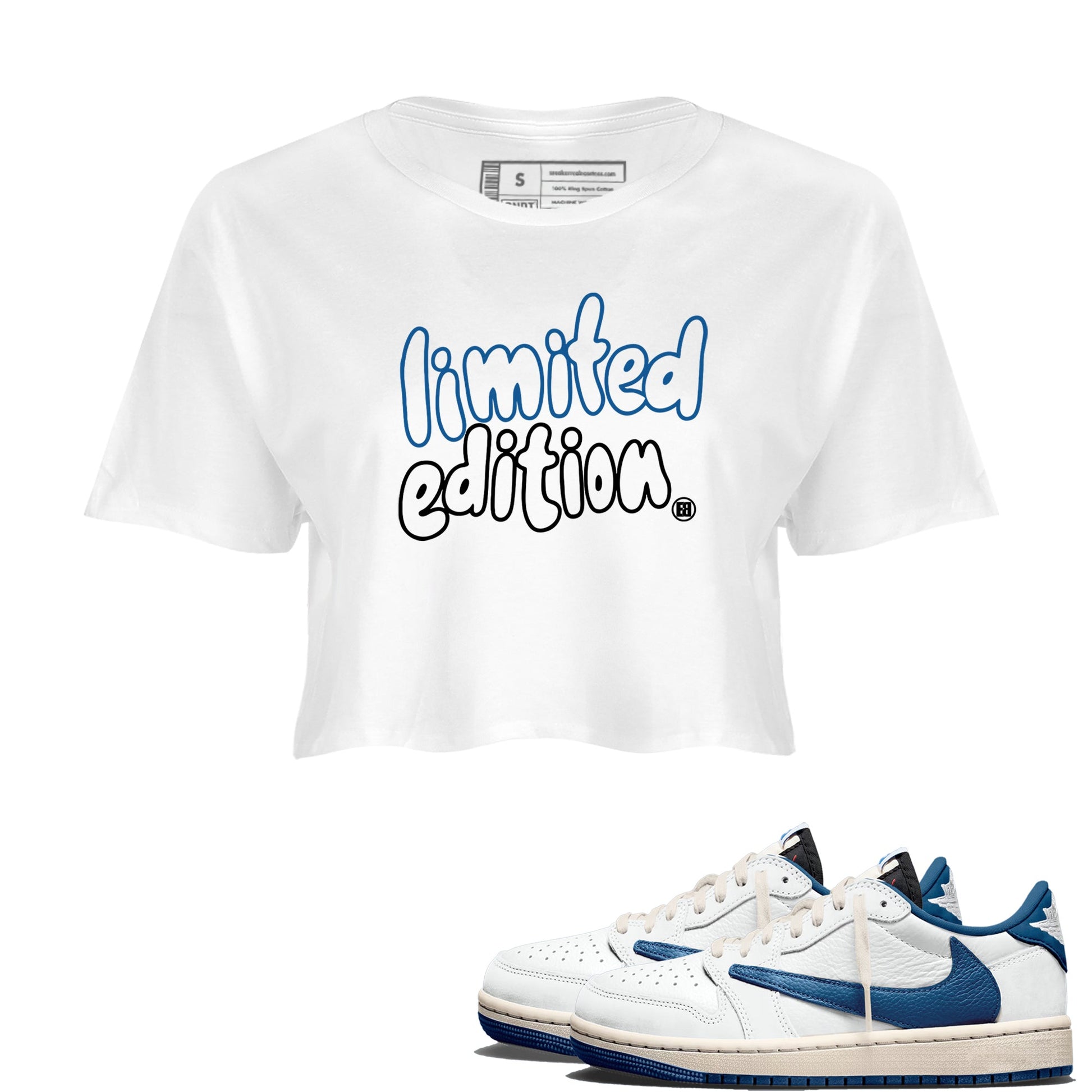 Sneaker match tees – Sneaker Tees To Match Air Jordan 1 Travis Scott Fragment Shoes – Limited Edition Crop T-Shirt White 1