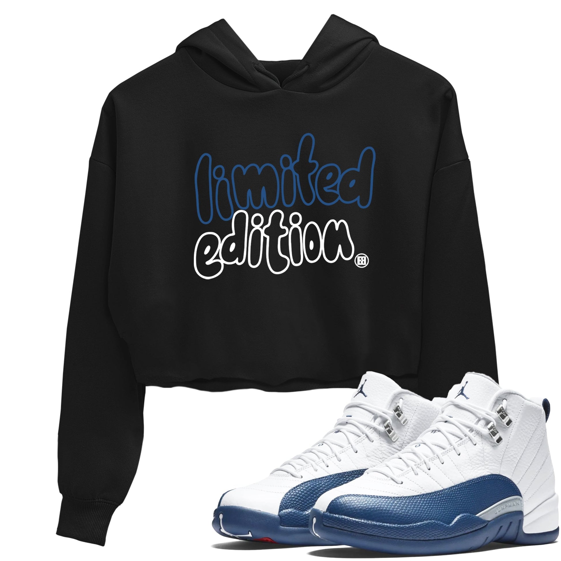Sneaker match tees – Sneaker Tees To Match Air Jordan 12 French Blue Shoes – Limited Edition Crop T-Shirt Black 1