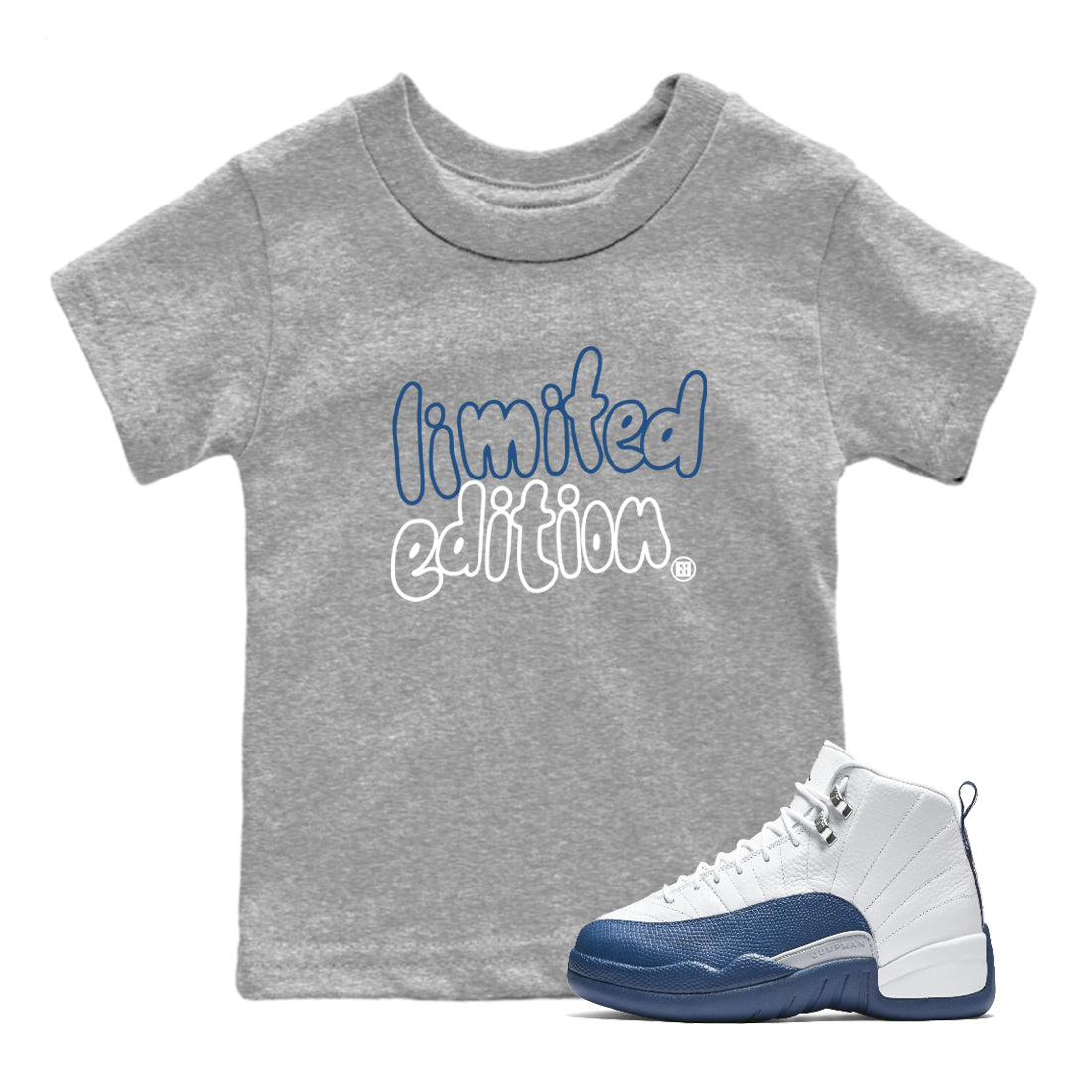 Sneaker match tees – Sneaker Tees To Match Air Jordan 12 French Blue Shoes – Limited Edition Kids T-Shirt Heather Grey 1
