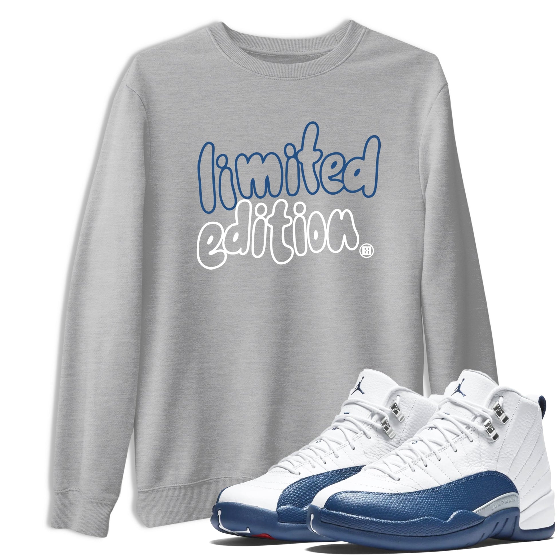 Sneaker match tees – Sneaker Tees To Match Air Jordan 12 French Blue Shoes – Limited Edition Tee Heather Grey 1