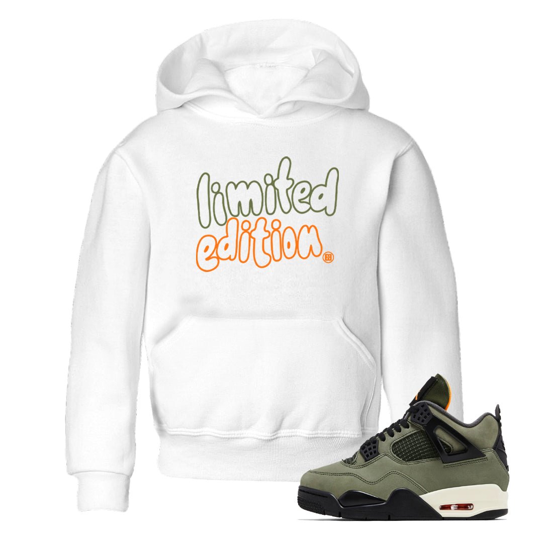 Sneaker match tees – Sneaker Tees To Match Undefeated inspired colorways Air Jordan 4 OG Olive Shoes – Limited Edition Kids T-Shirt White 1