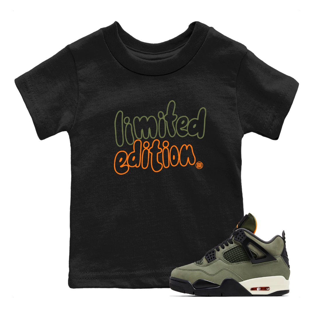 Sneaker match tees – Sneaker Tees To Match Undefeated inspired colorways Air Jordan 4 OG Olive Shoes – Limited Edition Kids T-Shirt Black 1