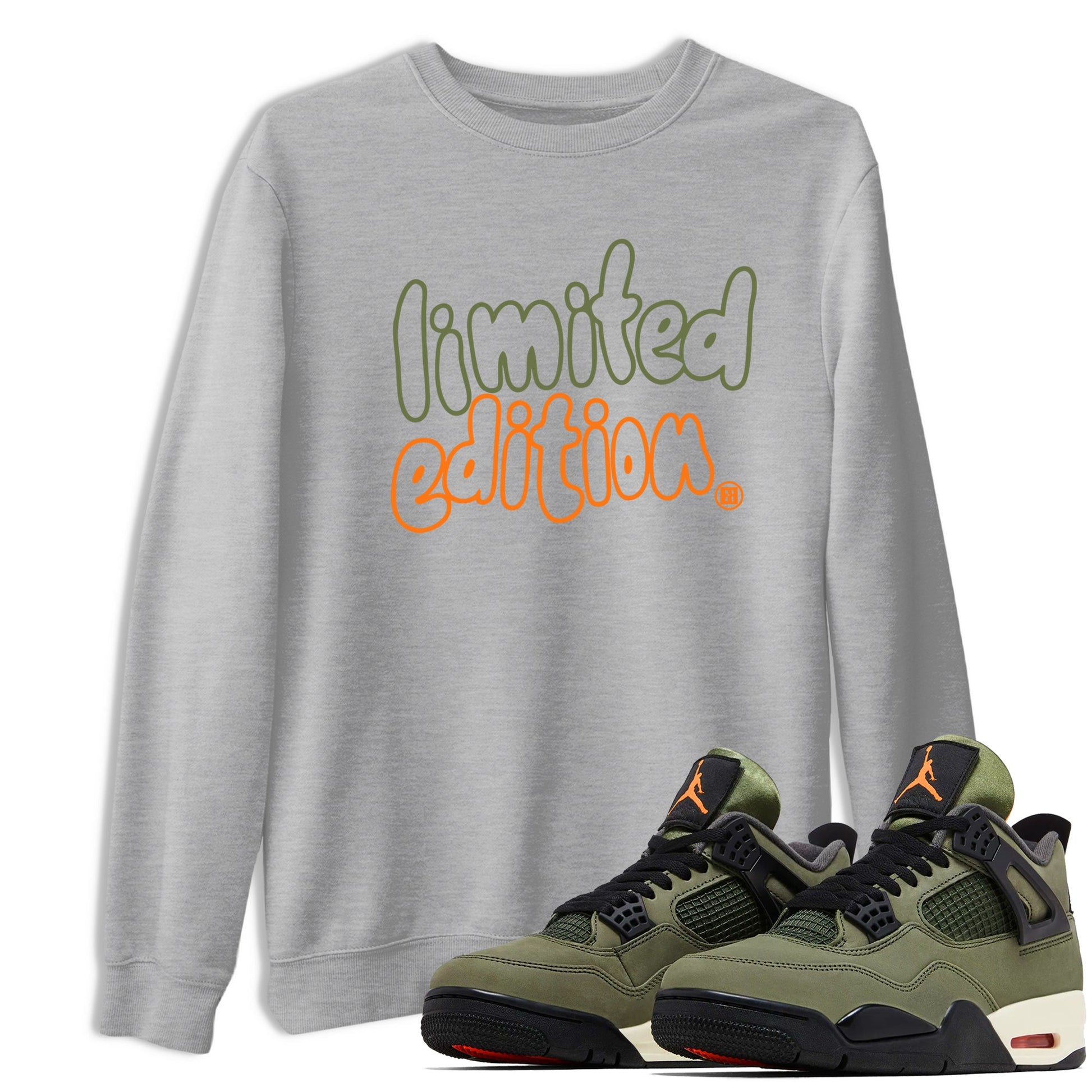 Sneaker match tees – Sneaker Tees To Match Undefeated inspired colorways Air Jordan 4 OG Olive Shoes – Limited Edition Tee Heather Grey 1