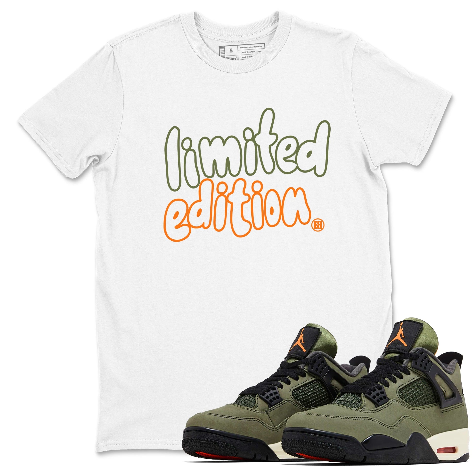 Sneaker match tees – Sneaker Tees To Match Undefeated inspired colorways Air Jordan 4 OG Olive Shoes – Limited Edition Tee White 1