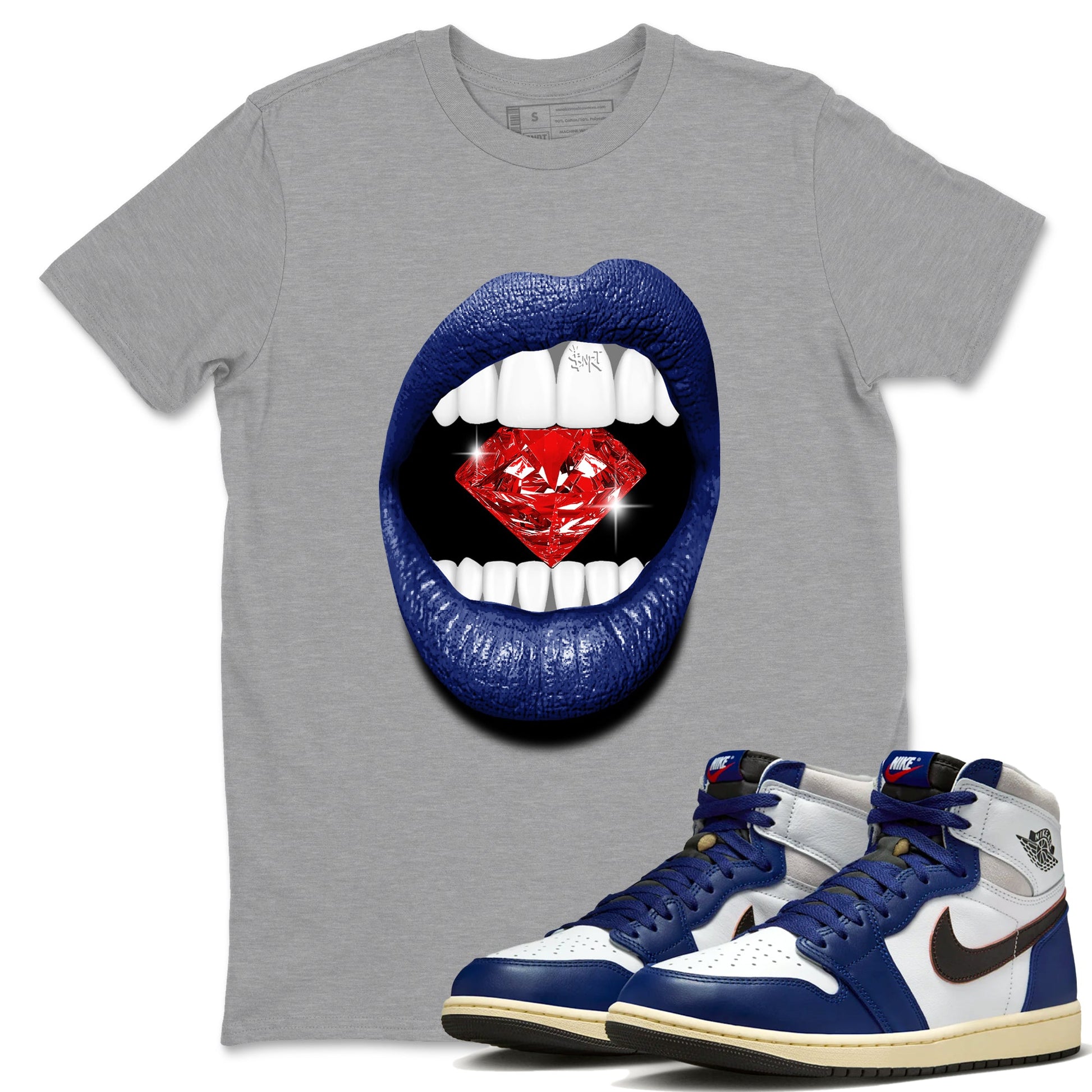 1s Rare Air shirts to match jordans Lips Diamond sneaker match tees Air Jordan 1 High OG Rare Air Deep Royal Blue match shoes to clothes SNRT Sneaker Tees unisex cotton Heather Grey 1 shirts
