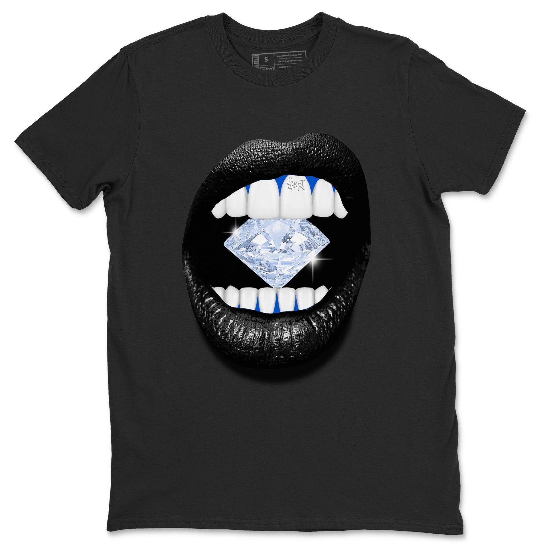11s Black and Varsity Royal shirt to match jordans Lips Diamond sneaker tees AJ11 Black and Varsity Royal SNRT sneaker Release Tees unisex cotton Black 2 crew neck shirt