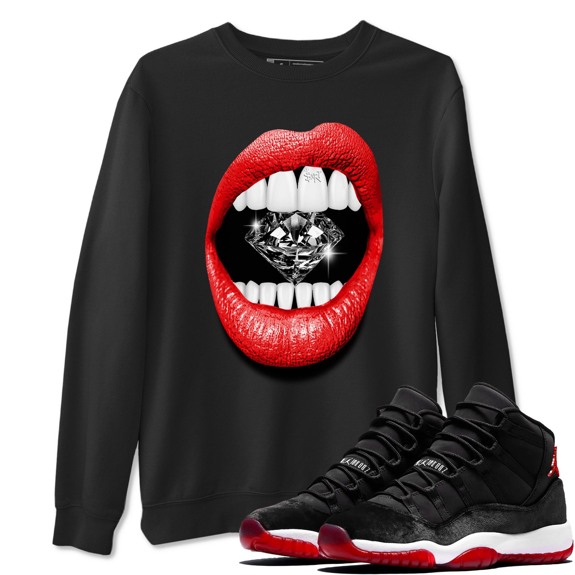 11s Bred Velvet shirts to match jordans Lips Diamond sneaker match tees Air Jordan 11 Bred Velvet match shoes to clothes SNRT Sneaker Tees unisex cotton Black 1 shirts