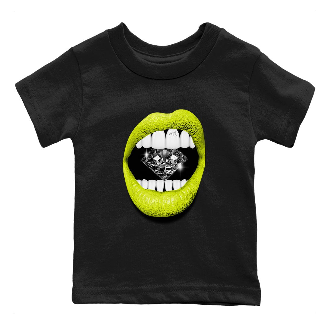 Jordan 13 Bright Cactus Shirts To Match Jordans Lips Diamond Sneaker Shirts 13s Bright Cactus SNRT Sneaker Release Tees Baby Youth Toddler Black 2 crew neck shirts