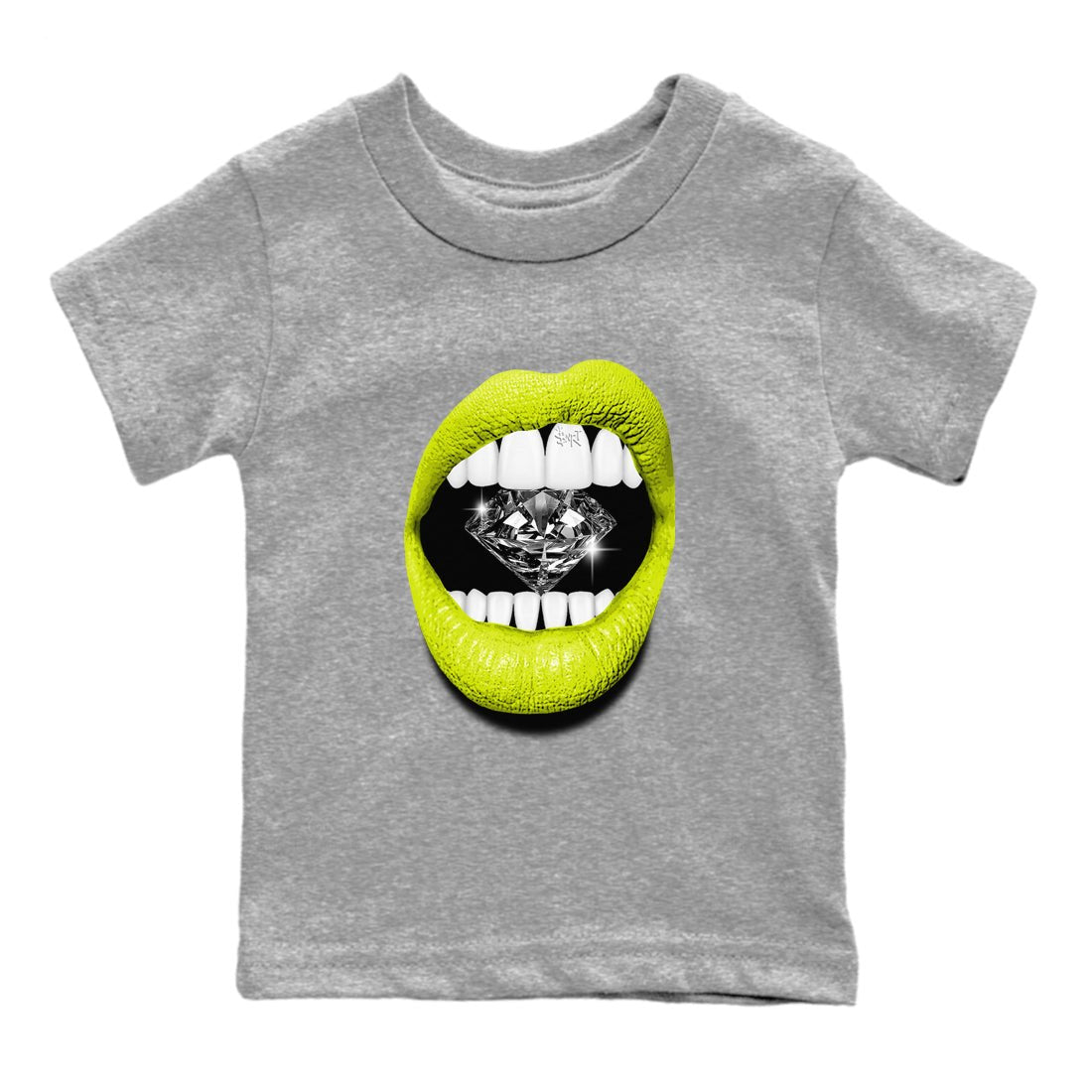 Jordan 13 Bright Cactus Shirts To Match Jordans Lips Diamond Sneaker Shirts 13s Bright Cactus SNRT Sneaker Release Tees Baby Youth Toddler Heather Grey 2 crew neck shirts
