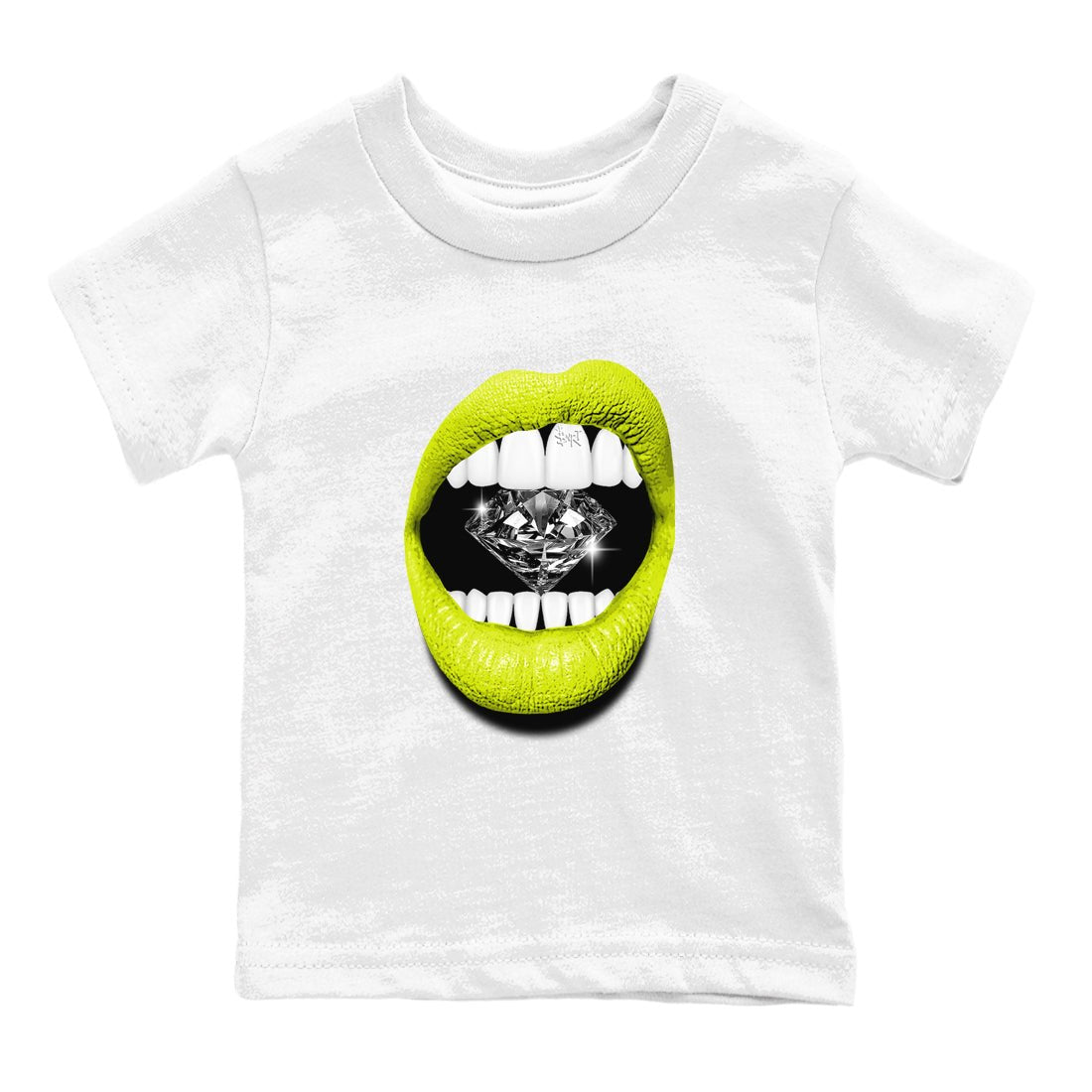 Jordan 13 Bright Cactus Shirts To Match Jordans Lips Diamond Sneaker Shirts 13s Bright Cactus SNRT Sneaker Release Tees Baby Youth Toddler White 2 crew neck shirts