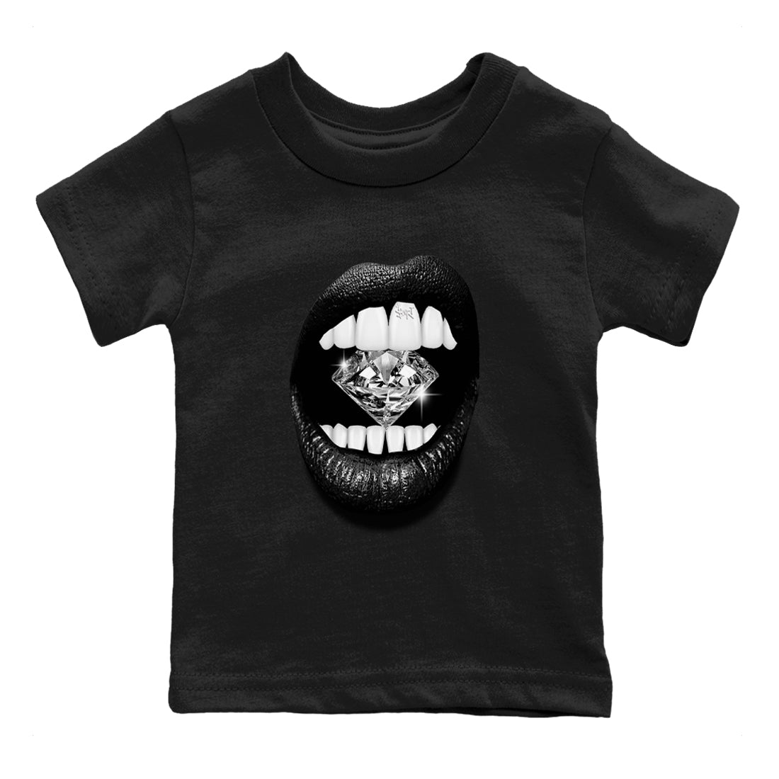 4s Black Cat Sneaker match tees – Sneaker Tees To Match Air Jordan 4 Black Cat Shoes – Lips Diamond Kids T-Shirt Black 2
