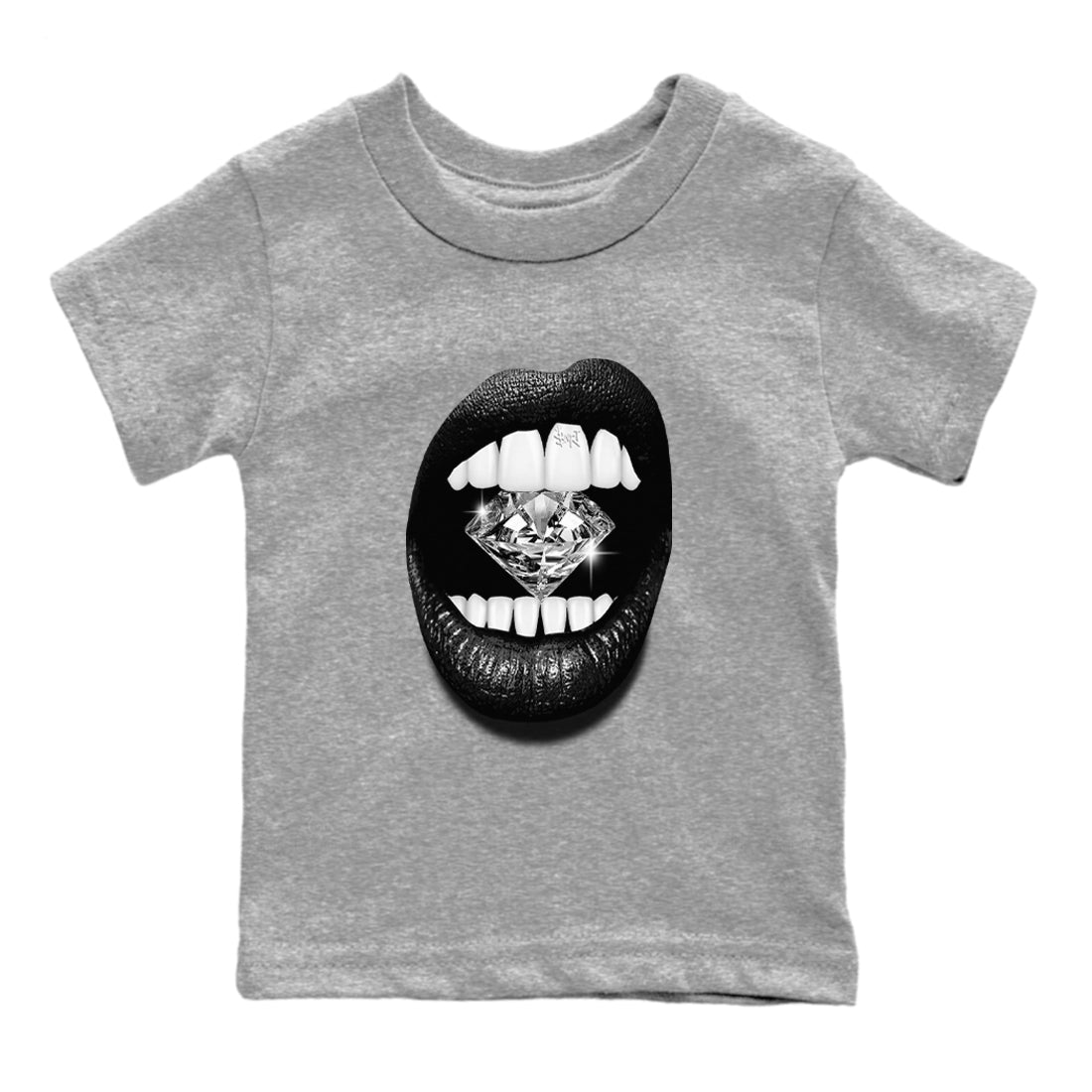 4s Black Cat Sneaker match tees – Sneaker Tees To Match Air Jordan 4 Black Cat Shoes – Lips Diamond Kids T-Shirt Heather Grey 2