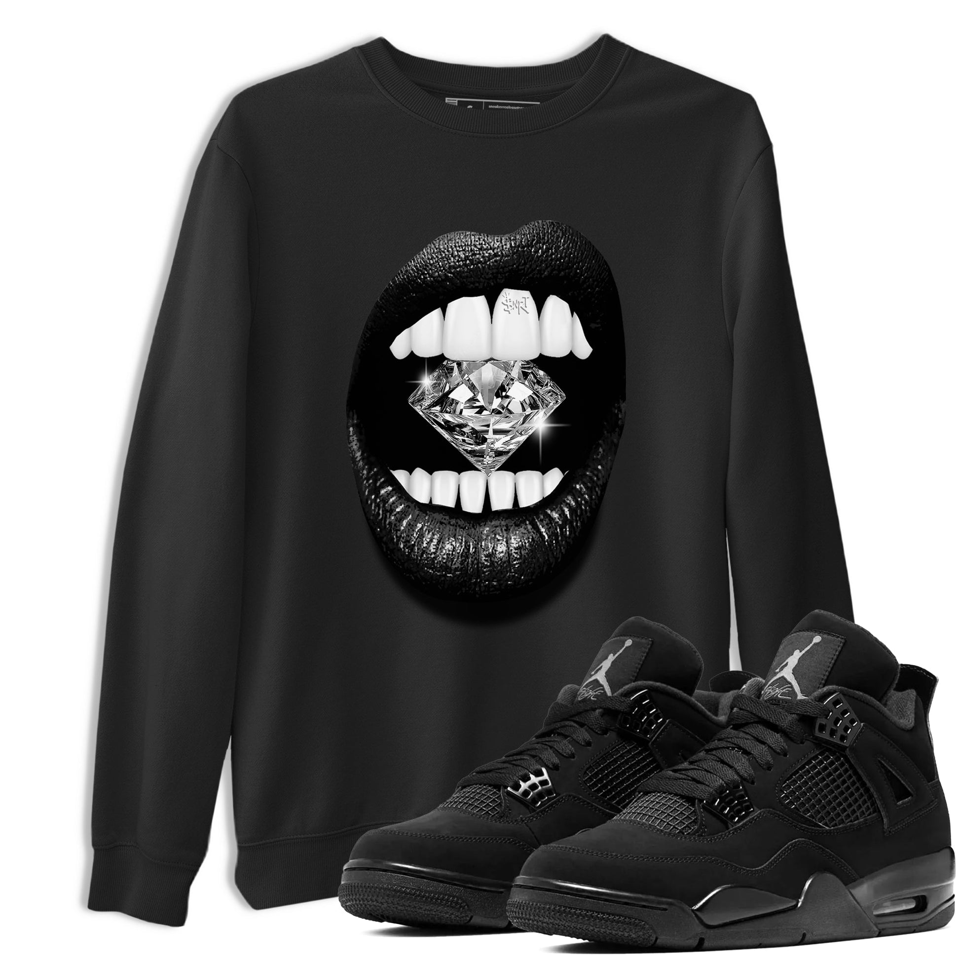 4s Black Cat Sneaker match tees – Sneaker Tees To Match Air Jordan 4 Black Cat Shoes – Lips Diamond Tee Black 1