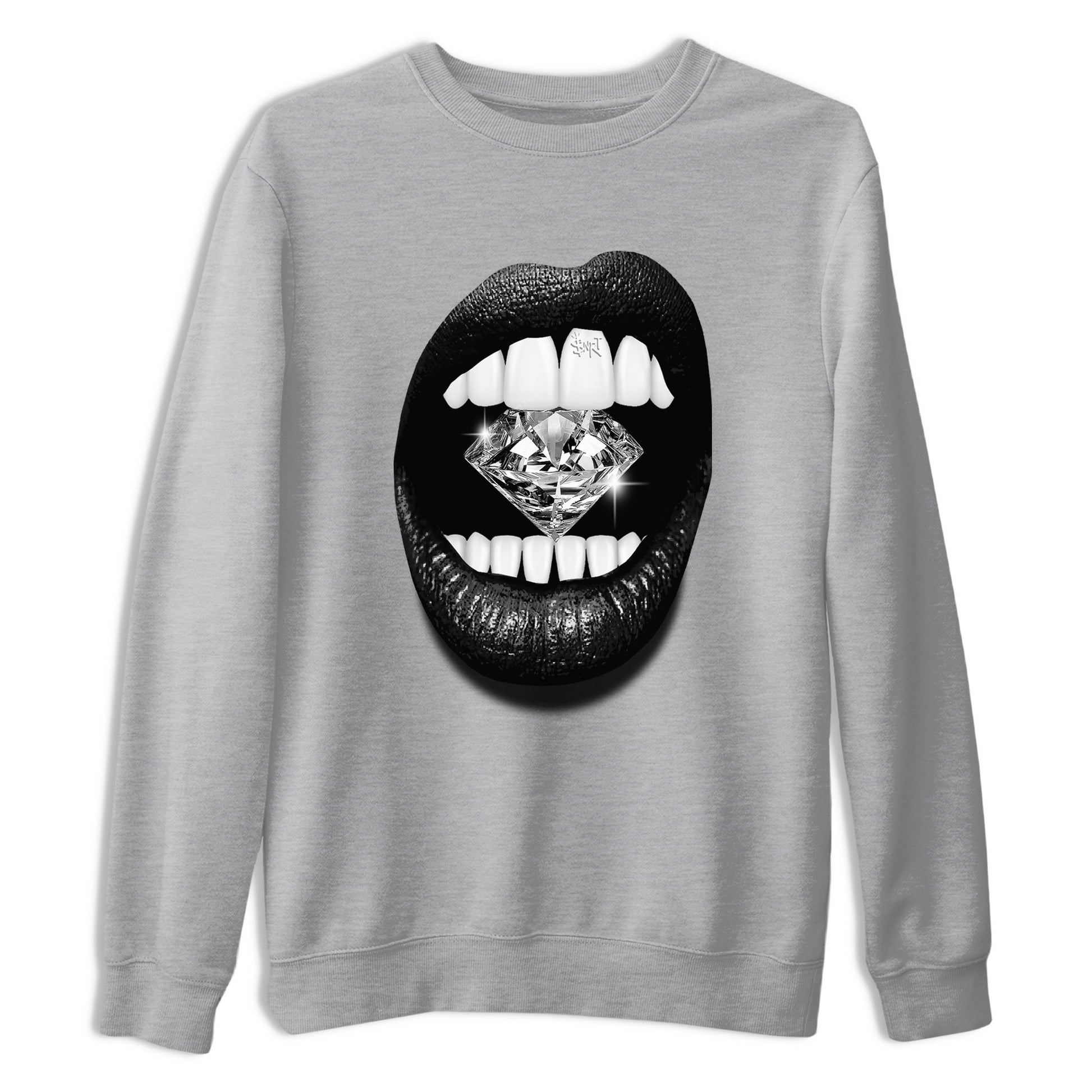 4s Black Cat Sneaker match tees – Sneaker Tees To Match Air Jordan 4 Black Cat Shoes – Lips Diamond Tee Heather Grey 2