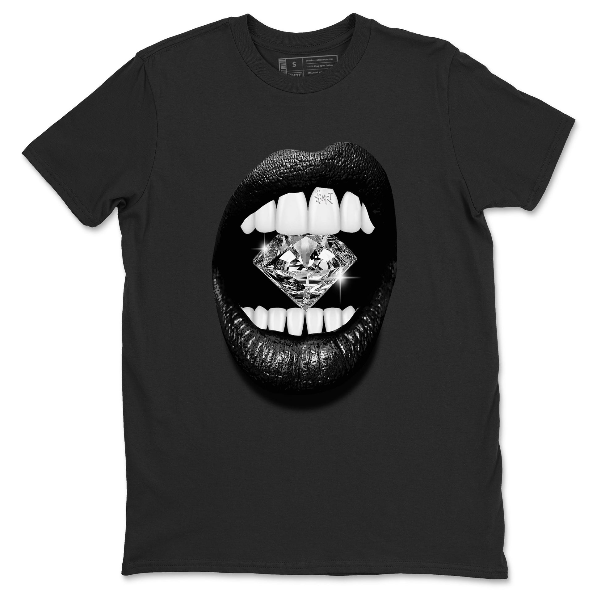 4s Black Cat Sneaker match tees – Sneaker Tees To Match Air Jordan 4 Black Cat Shoes – Lips Diamond Tee Black 2