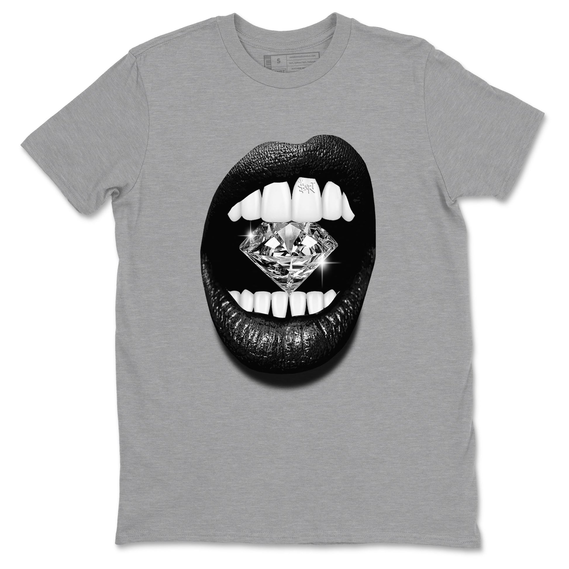 4s Black Cat Sneaker match tees – Sneaker Tees To Match Air Jordan 4 Black Cat Shoes – Lips Diamond Tee Heather Grey 2