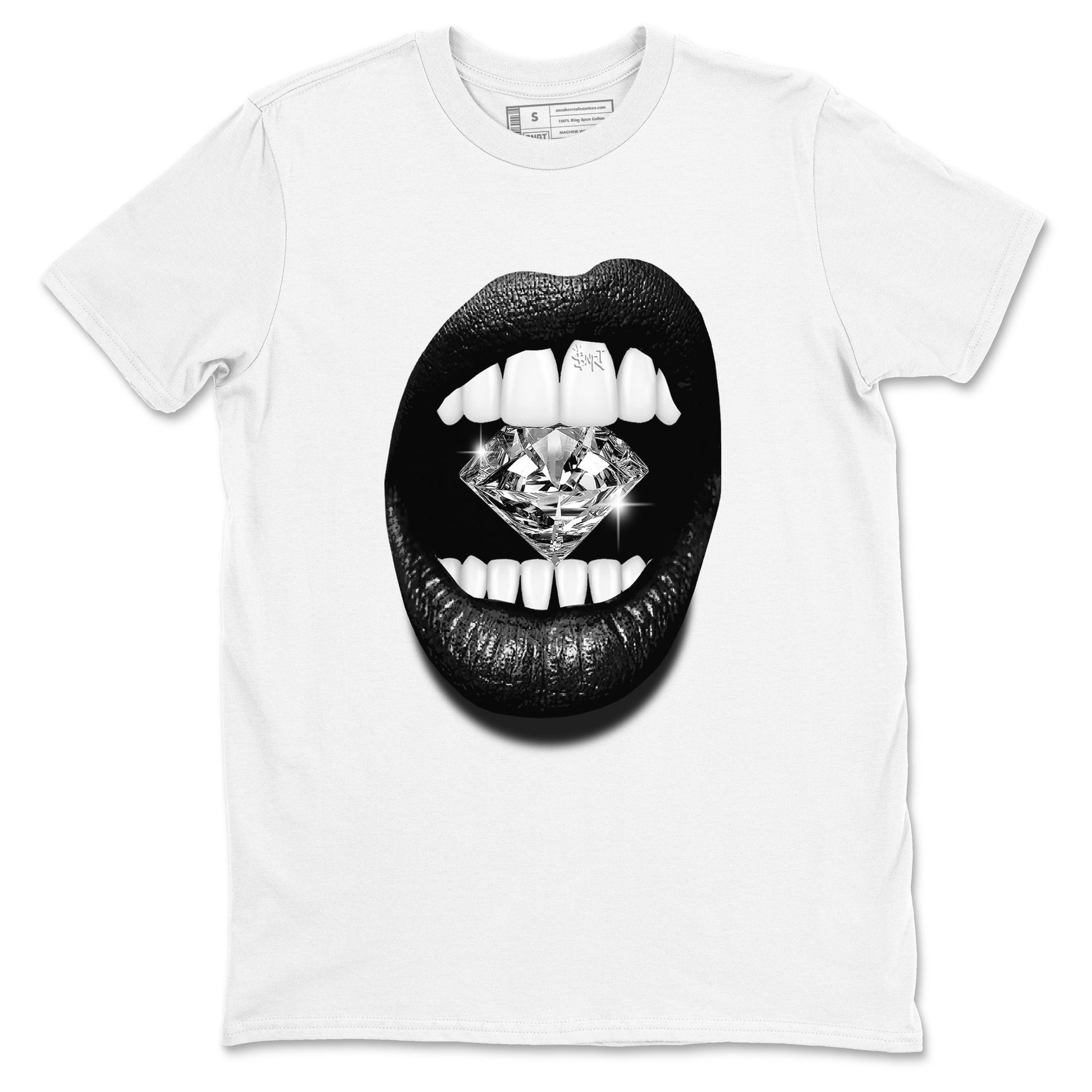 4s Black Cat Sneaker match tees – Sneaker Tees To Match Air Jordan 4 Black Cat Shoes – Lips Diamond Tee White 2