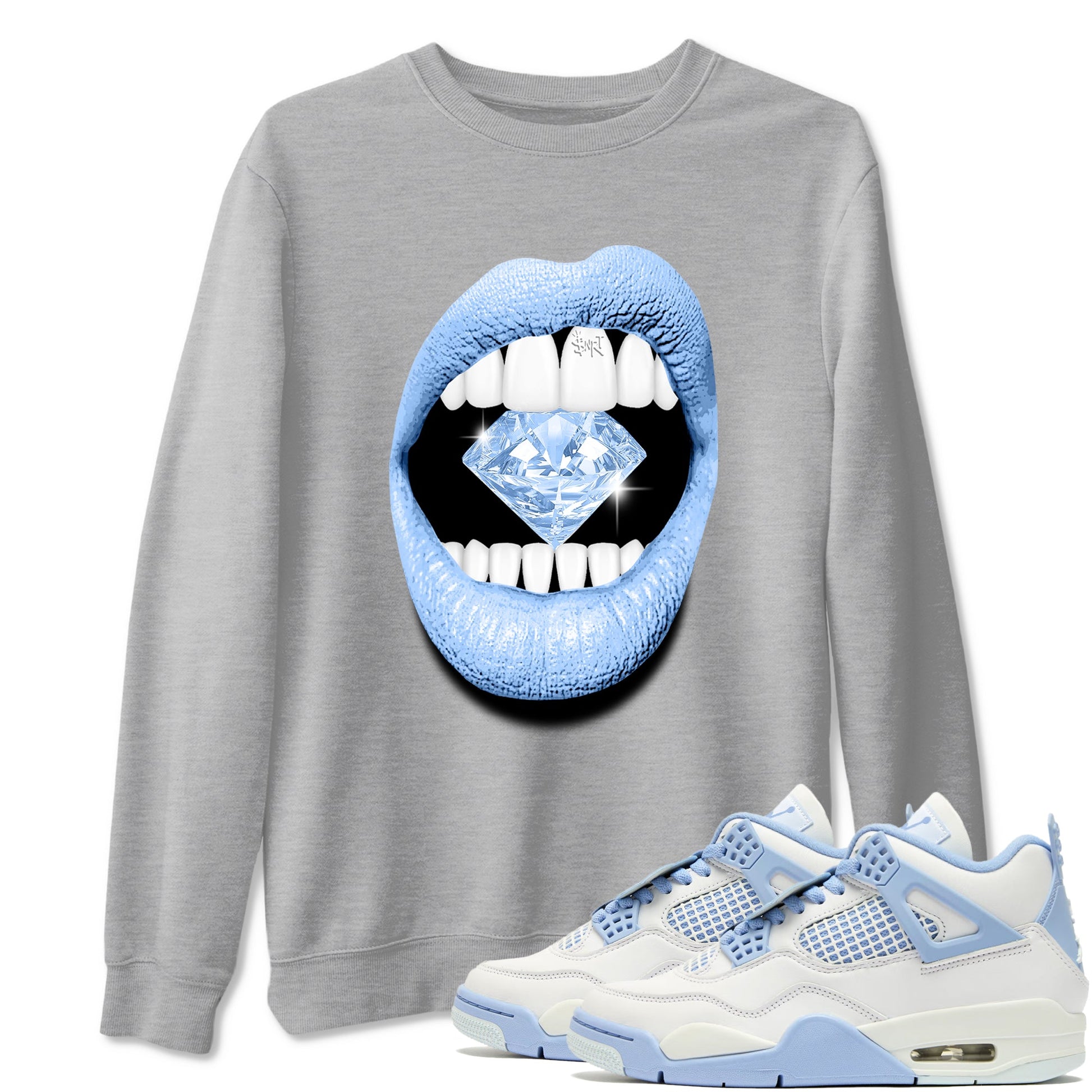 4s Forget Me Not shirts to match jordans Lips Diamond graphic tees Air Jordan 4 Forget Me Not match shoes to clothes SNRT Sneaker Tees unisex cotton Heather Grey 1 shirts