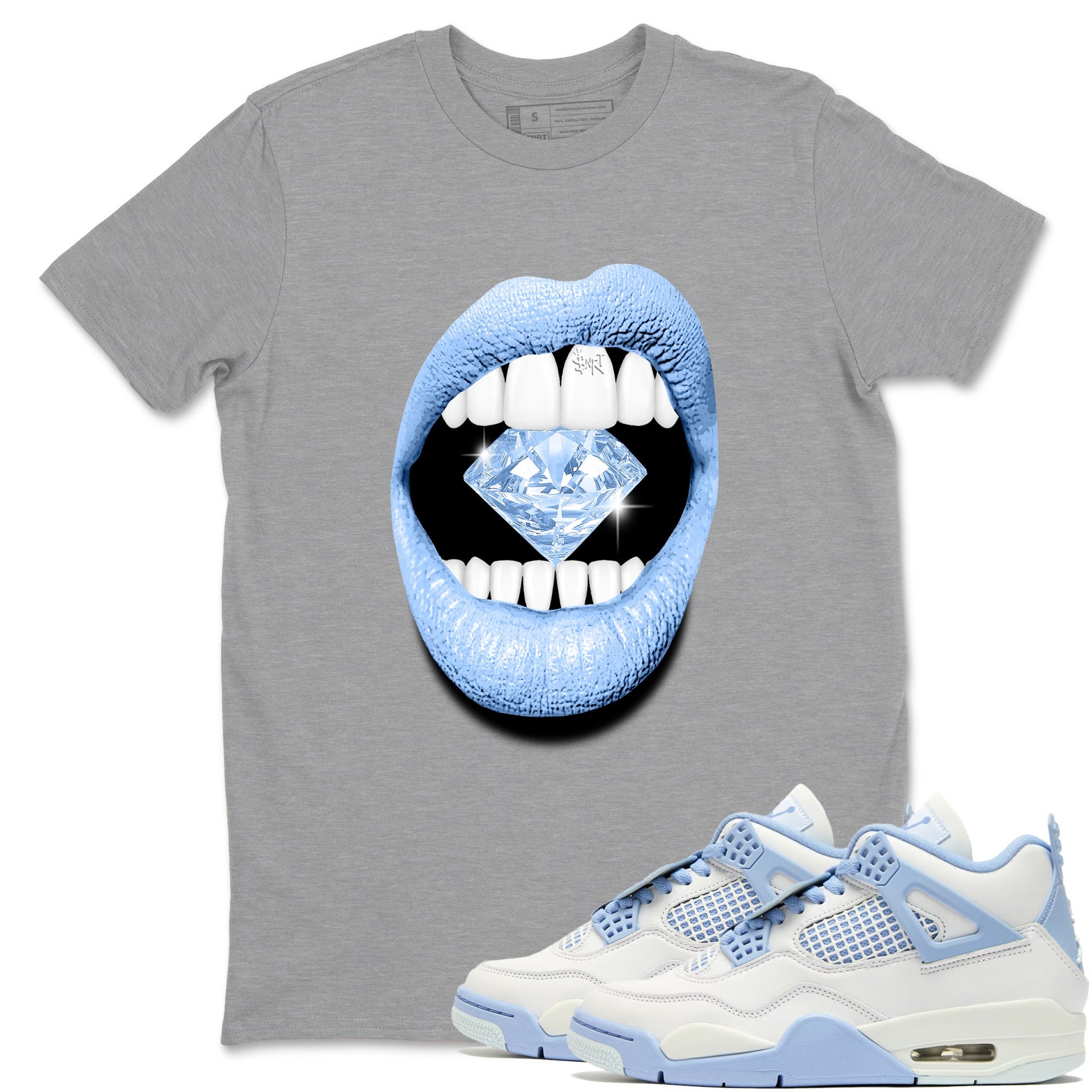 4s Forget Me Not shirts to match jordans Lips Diamond graphic tees Air Jordan 4 Forget Me Not match shoes to clothes SNRT Sneaker Tees unisex cotton Heather Grey 1 shirts