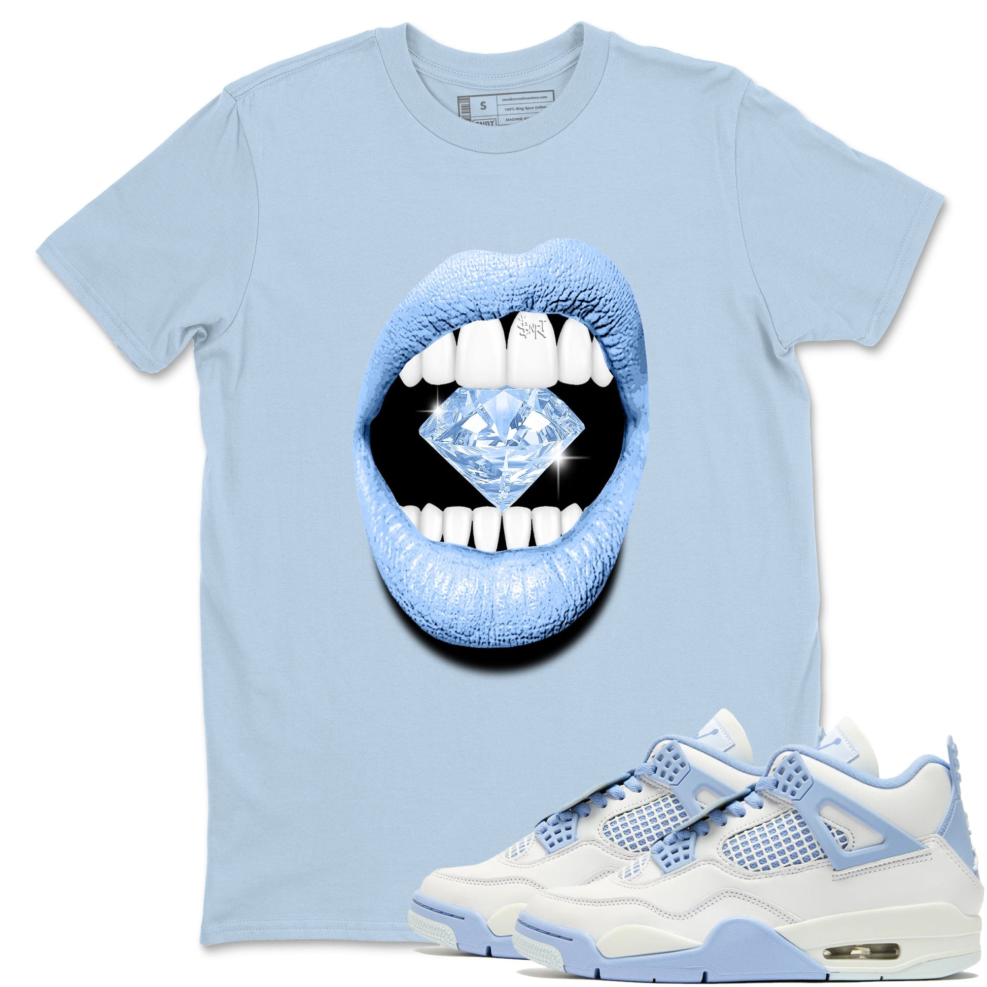 4s Forget Me Not shirts to match jordans Lips Diamond graphic tees Air Jordan 4 Forget Me Not match shoes to clothes SNRT Sneaker Tees unisex cotton Light Blue 1 shirts